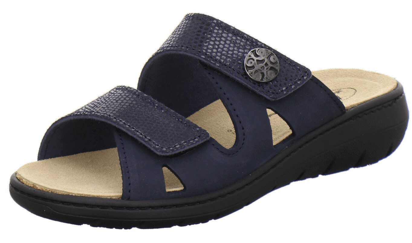 AFS-Schuhe Damen Wechselfußbett Pantolette aus Nubukleder mit Klettverschluss und Keilabsatz, Made in Germany