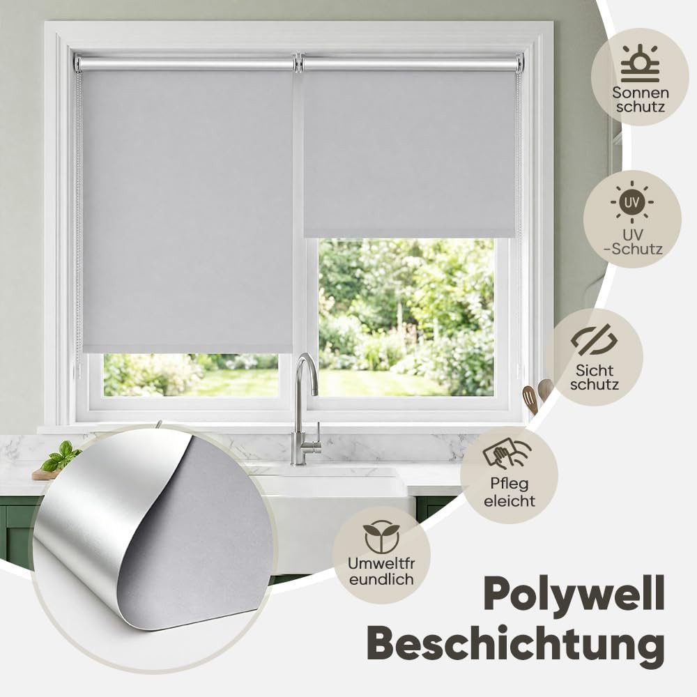 Rollo Seitenzugrollo Verdunkelungsrollo ohne Bohren verdunkelnd Rollo, Sekey, Klemmfix, Klemmfix, Seitenzugrollo, Silberbeschichtung, Stoffbreite=Bestellbreite- – Bild 2 von 5