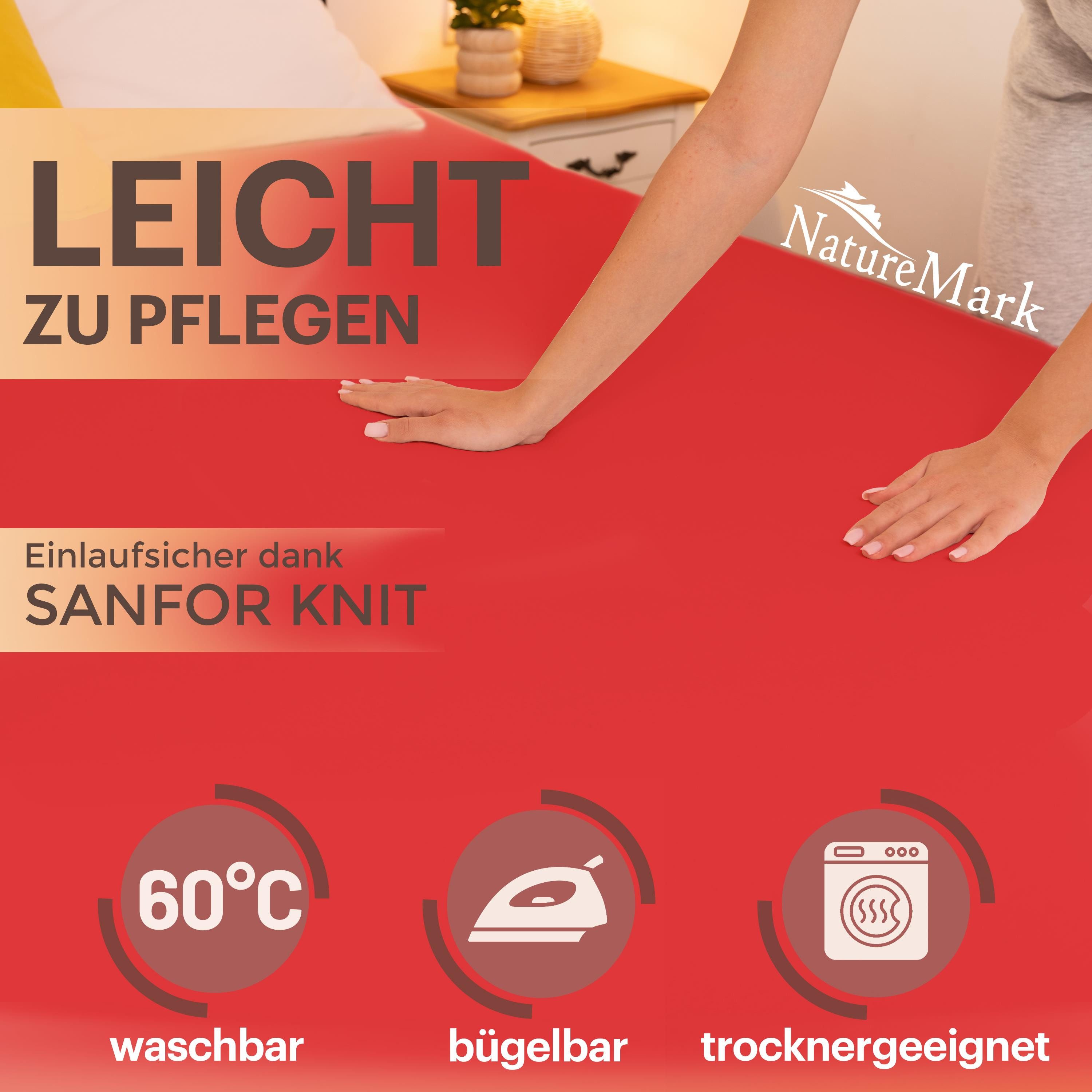 NatureMark Spannbettlaken Boxspringbett Spannbetttuch 200x220cm, Baumwolle, Gummizug: rundum, (1 Stück), 40 cm Steghöhe - 200 x 220cm Spannbetttuch, Rot