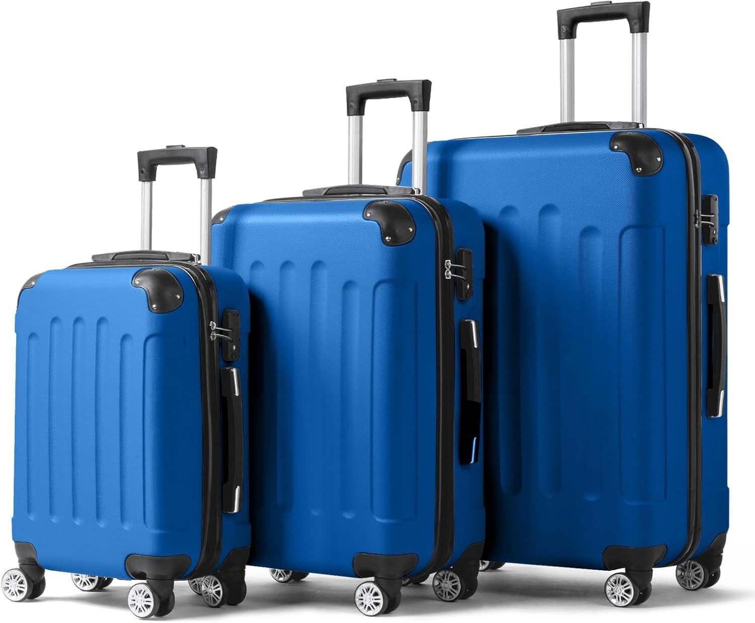 LALAHO Trolleyset Reisekoffer Set Hartschalenkoffer Trolley mit 360° Rollen, 4 Rollen, (3 tlg), Koffer Set aus ABS mit Teleskopstange, Handgepäck, Dunkelblau
