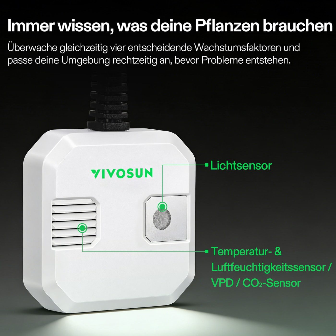 VIVOSUN Raumluft-Qualitätssensor Vivosun 4-in-1 Sensor, Temperatur, Luftfeuchtigkeit, CO2, Licht, VPD Sensor