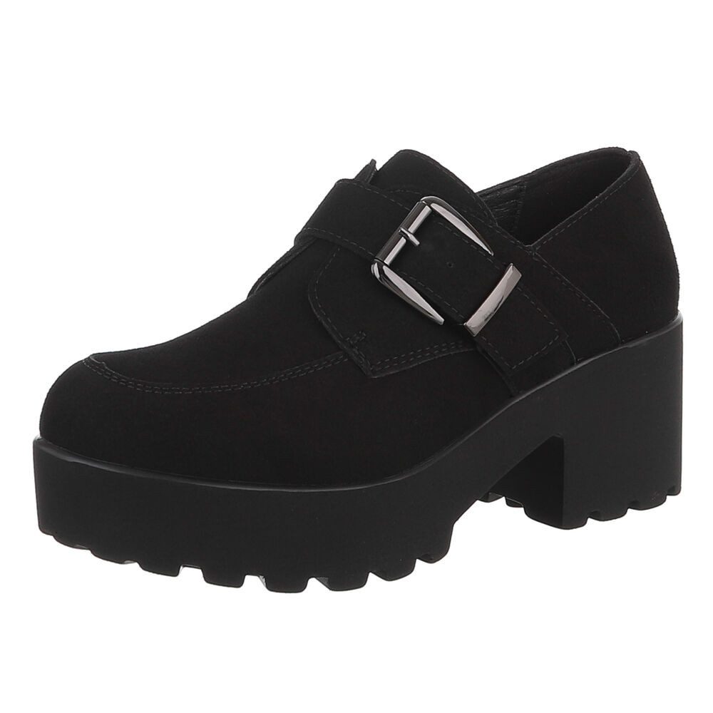 Ital-Design Damen Plateau Halbschuh mit Schnalle und Blockabsatz Slipper (92269362) Blockabsatz Mokassins in Schwarz
