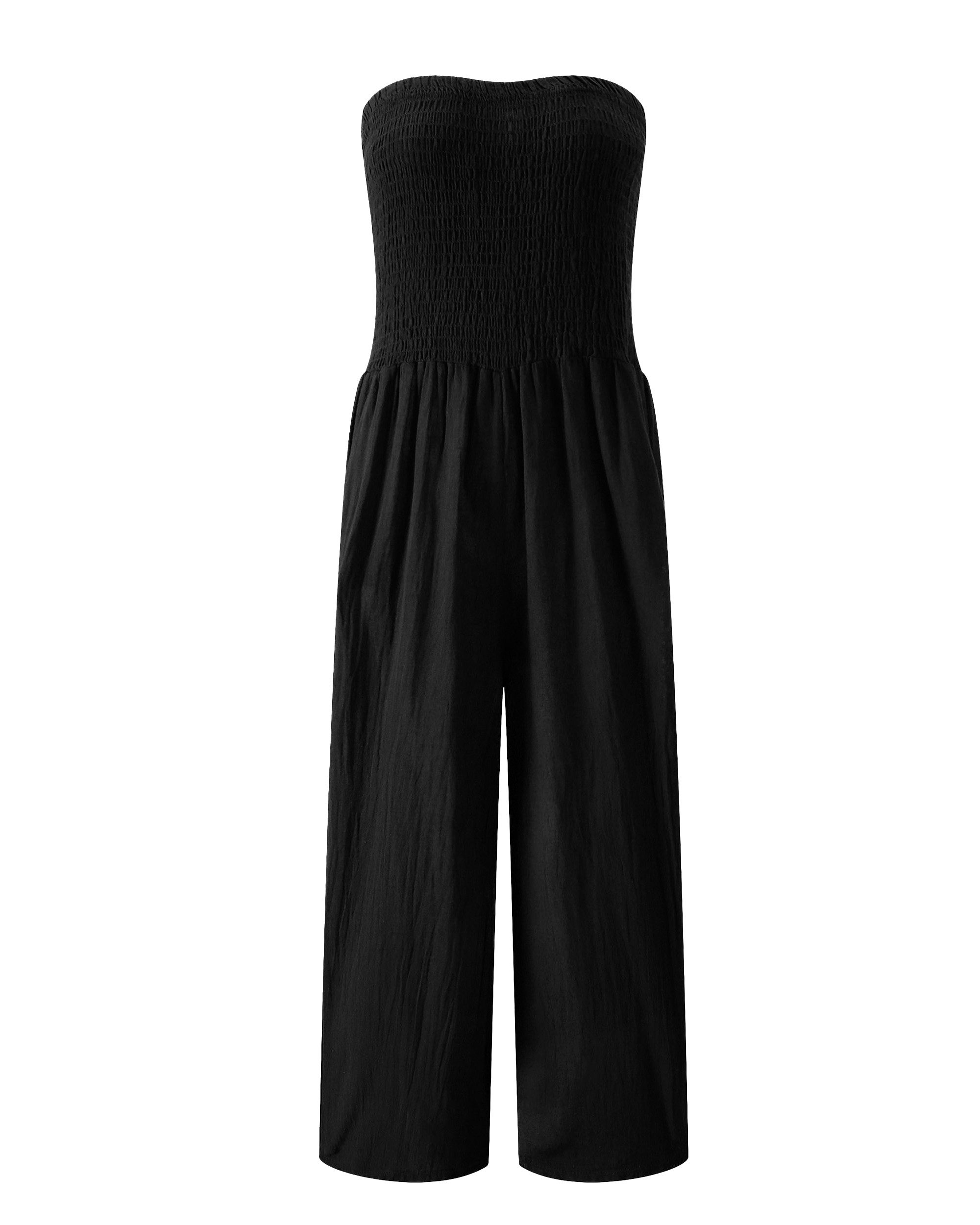 SASSYCLASSY Jumpsuit Schulterfreier Jumpsuit mit Taschen Trägerloser Baumwo günstig online kaufen