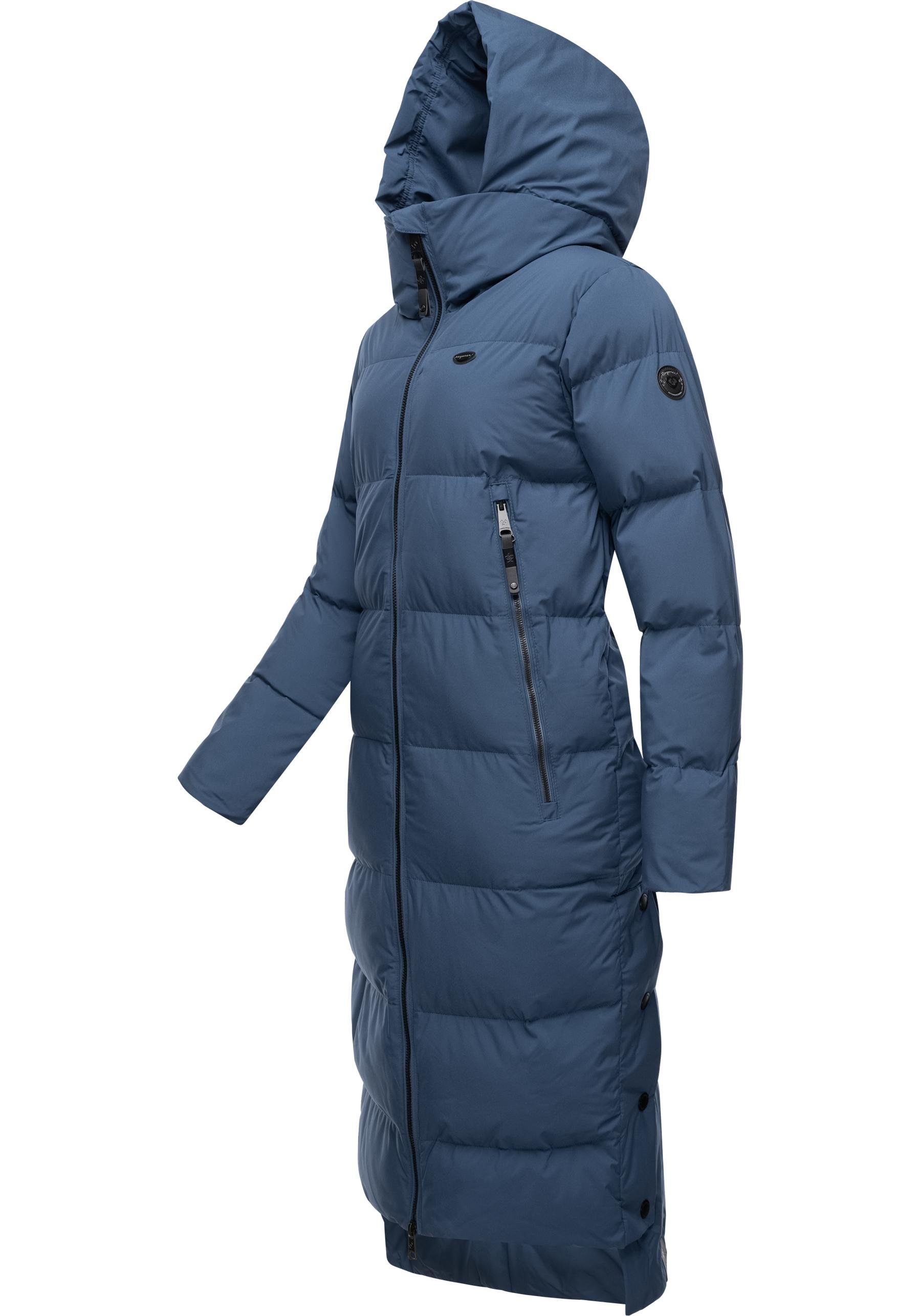 Ragwear Extralanger Gehschlitzen Patrise Wintermantel Winter Steppmantel Damen mit indigo