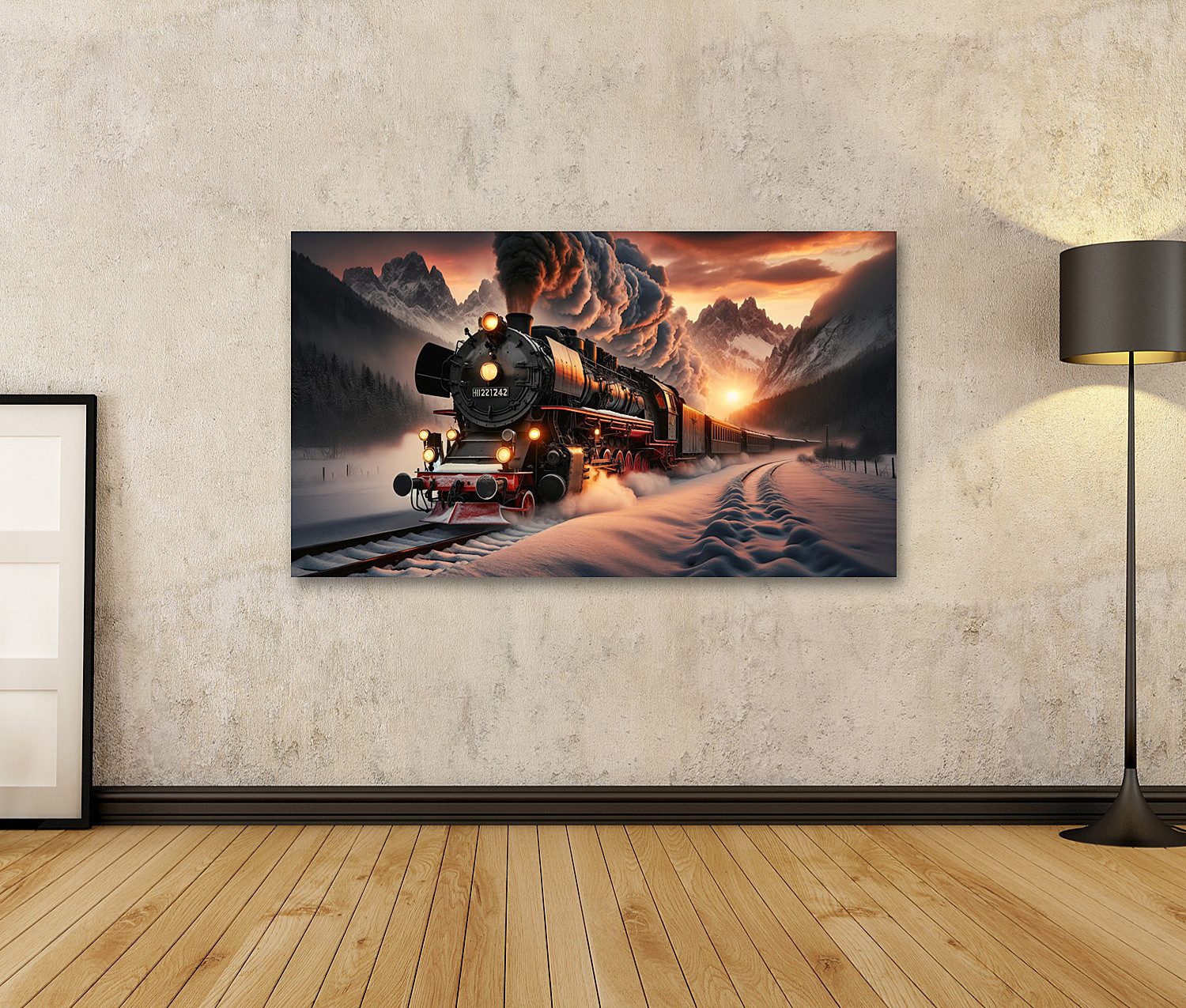 islandburner Leinwandbild Eisenbahnromantik im winterlichen Zauberlicht günstig online kaufen