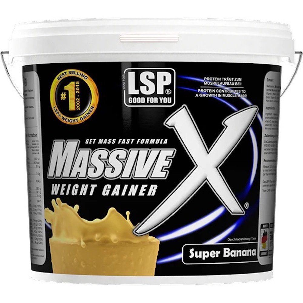 LSP MASSIVE X® Weight Gainer Kohlenhydrate, Eiweiß, Vitamine Muskeln 4000g Pulver, 1 er Packung, Dose à 1,00 St., Ohne künstliche Zusatzstoffe, Reich an Proteinen, Leicht löslich