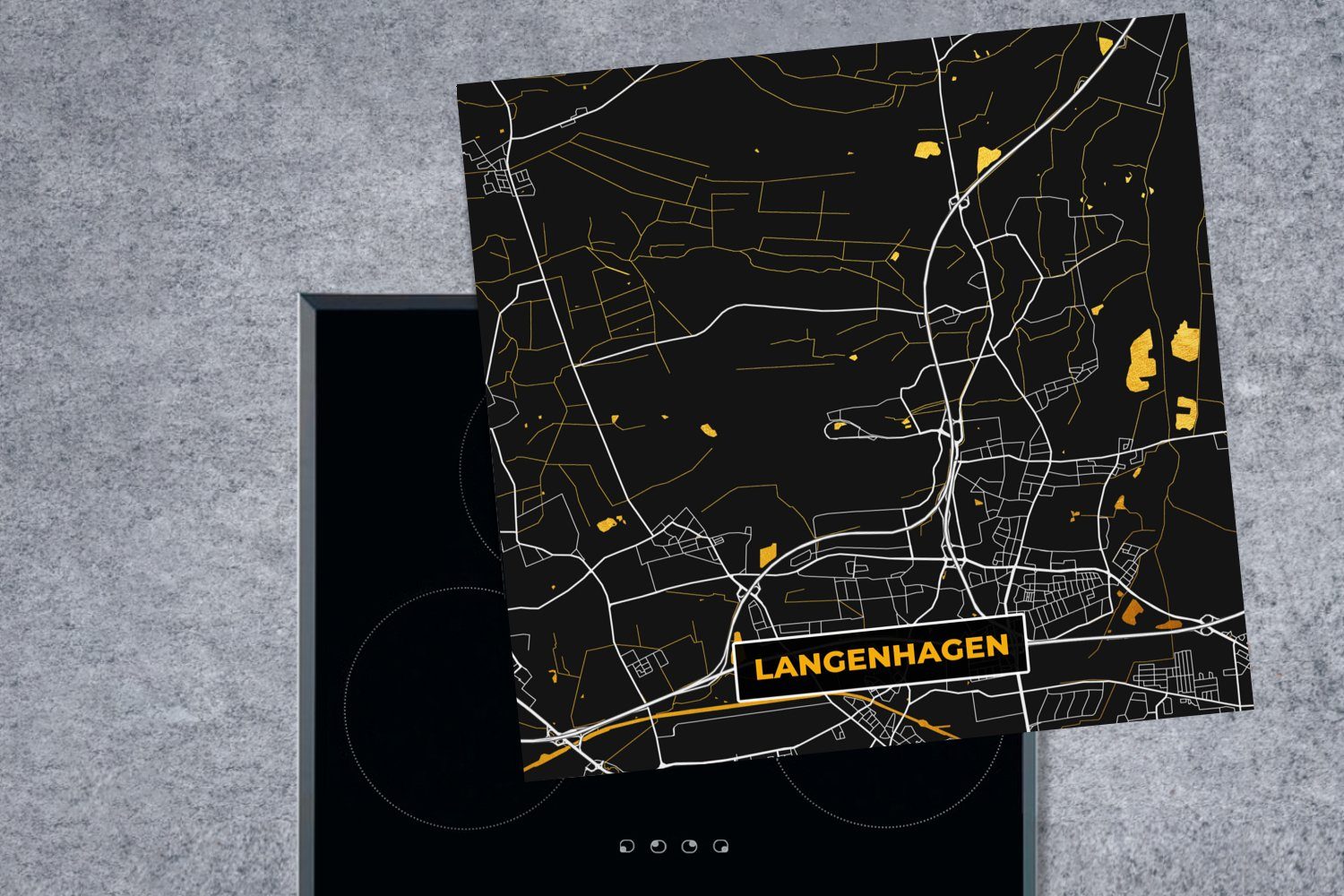 Deutschland Stadtplan (1 Herdblende-/Abdeckplatte Gold - MuchoWow - küche - - tlg), Vinyl, für Langenhagen - Arbeitsplatte Karte Ceranfeldabdeckung, cm, Karte, 78x78
