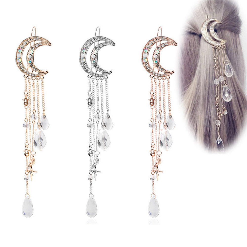 Zaewry Haarspange 3 Stück Braut-Haarspangen,Mond-Diamant-Quaste Seitenclip, Haarschmuck, 3-tlg., für Frauen und Mädchen
