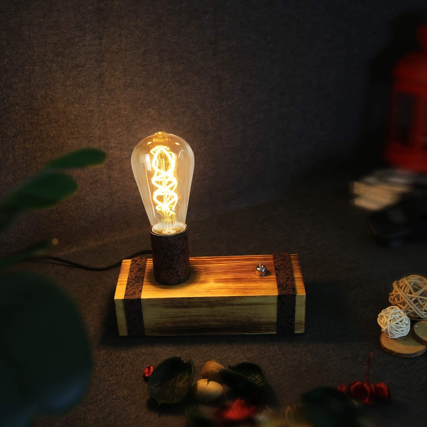 ZMH LED Nachttischlampe Vintage Holz wechselbar Modern Retro Deko LED Wohnzimmer E27