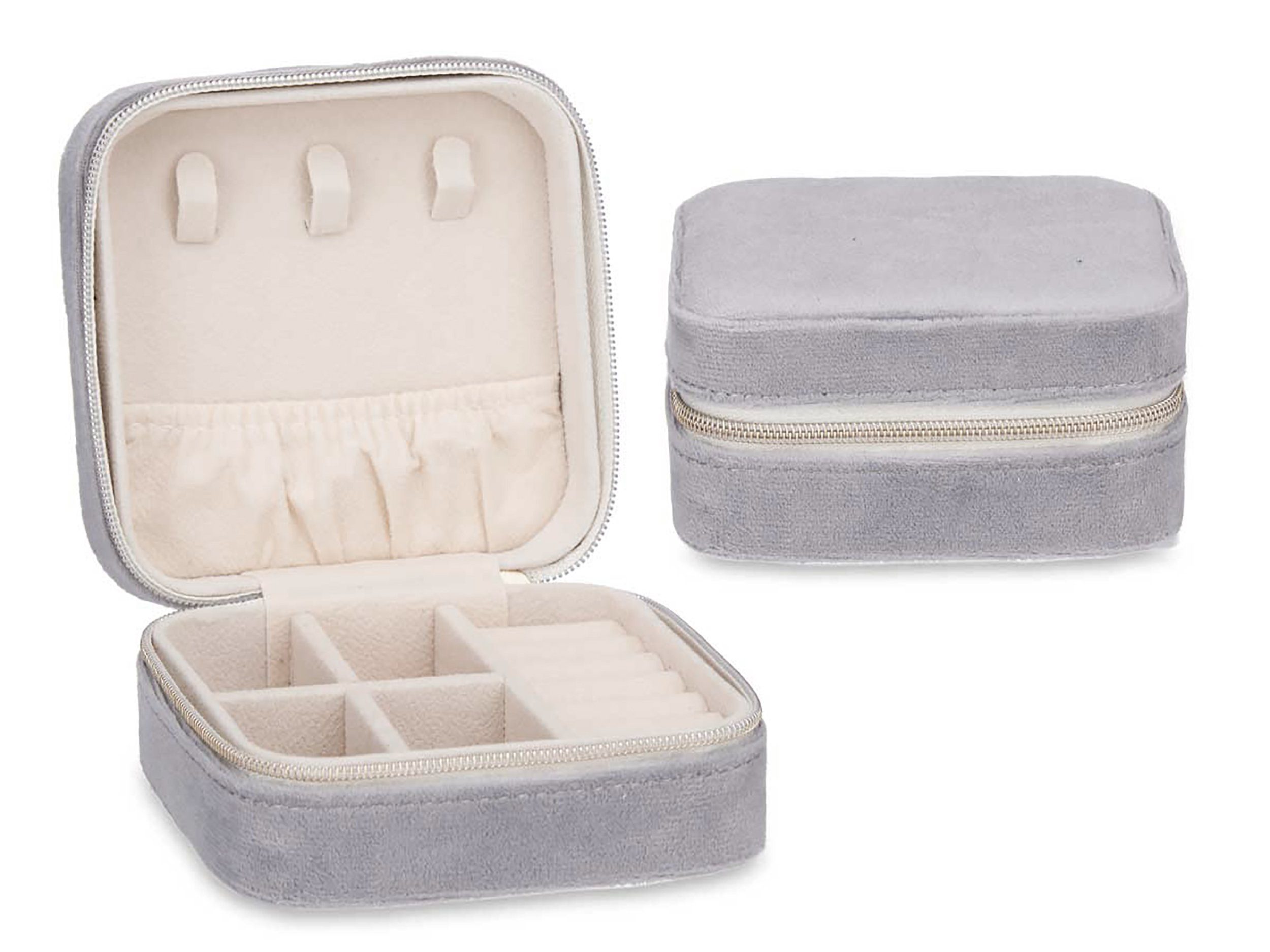 Giftdecor Schmuckkasten VELVET SCHMUCKBOX eckig für Ringe Ohrringe Halskette (Grau-27), Schmuckkasten Schmuckkästchen Jewellery Organizer Schmuck Etui Box