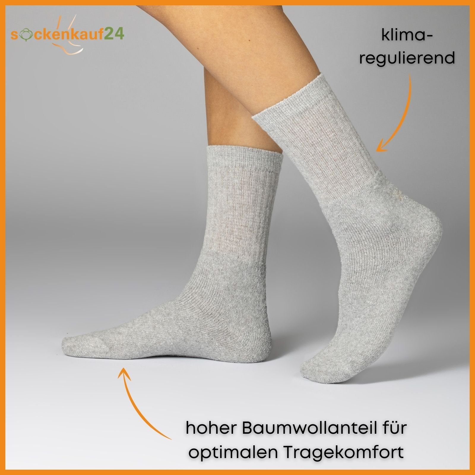 sockenkauf24 Tennissocken 10, 20, 30 Paar Sportsocken Arbeitssocken Herren & Damen (Hellgrau, 10-Paar, 47-50) Socken Baumwolle 10100