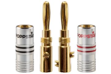 Poppstar High End Bananenstecker für Lautsprecherkabel (bis 6 mm) Audio-Adapter, für Lautsprecher, AV Receiver (Kontakte vergoldet, 1 schwarz, 1 rot)