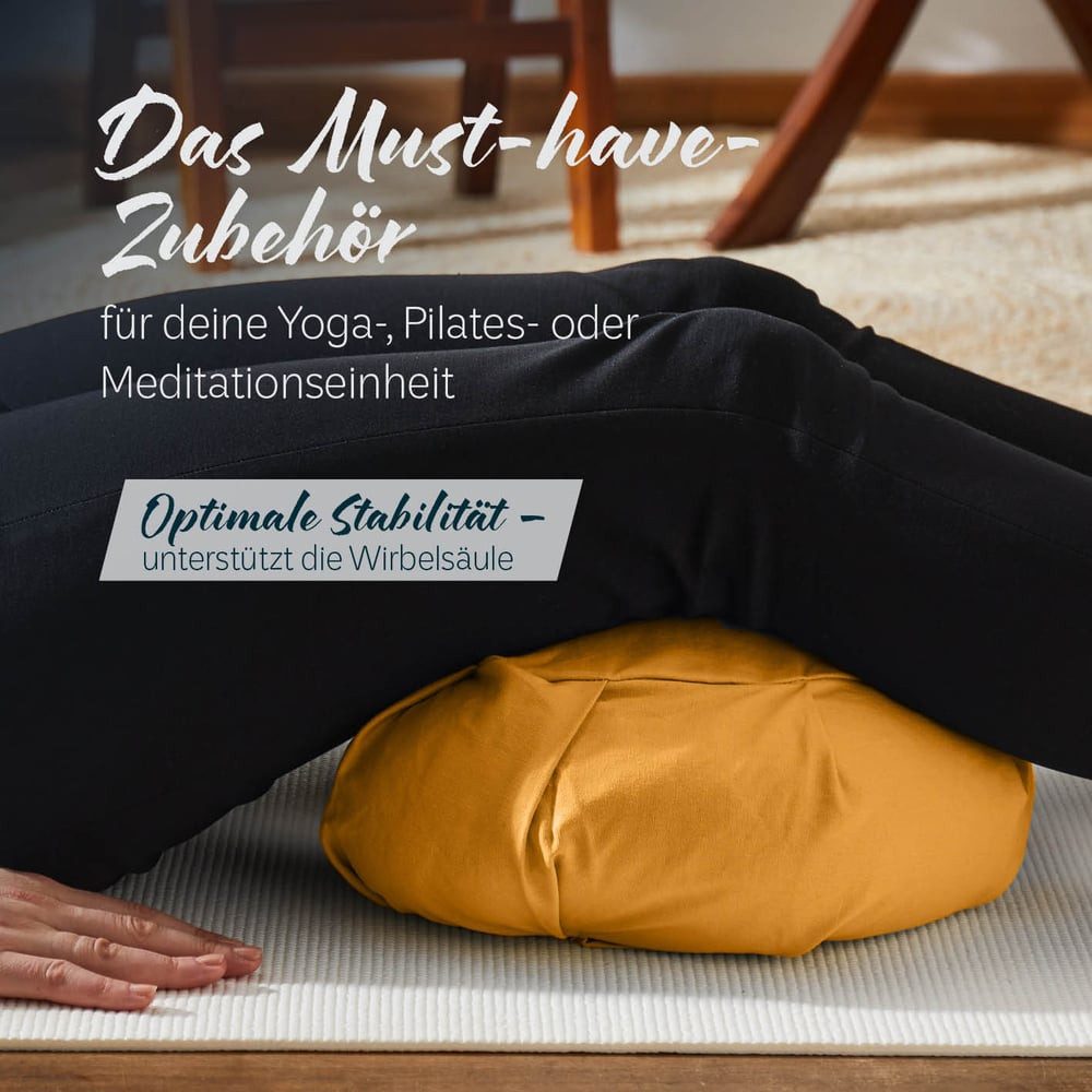 #DoYourYoga Yoga Bolster Zafu Halbmondkissen Ganesh, 100% Baumwolle Bio Bioweizenschalenfüllung 45x30x14 Yoga Meditation