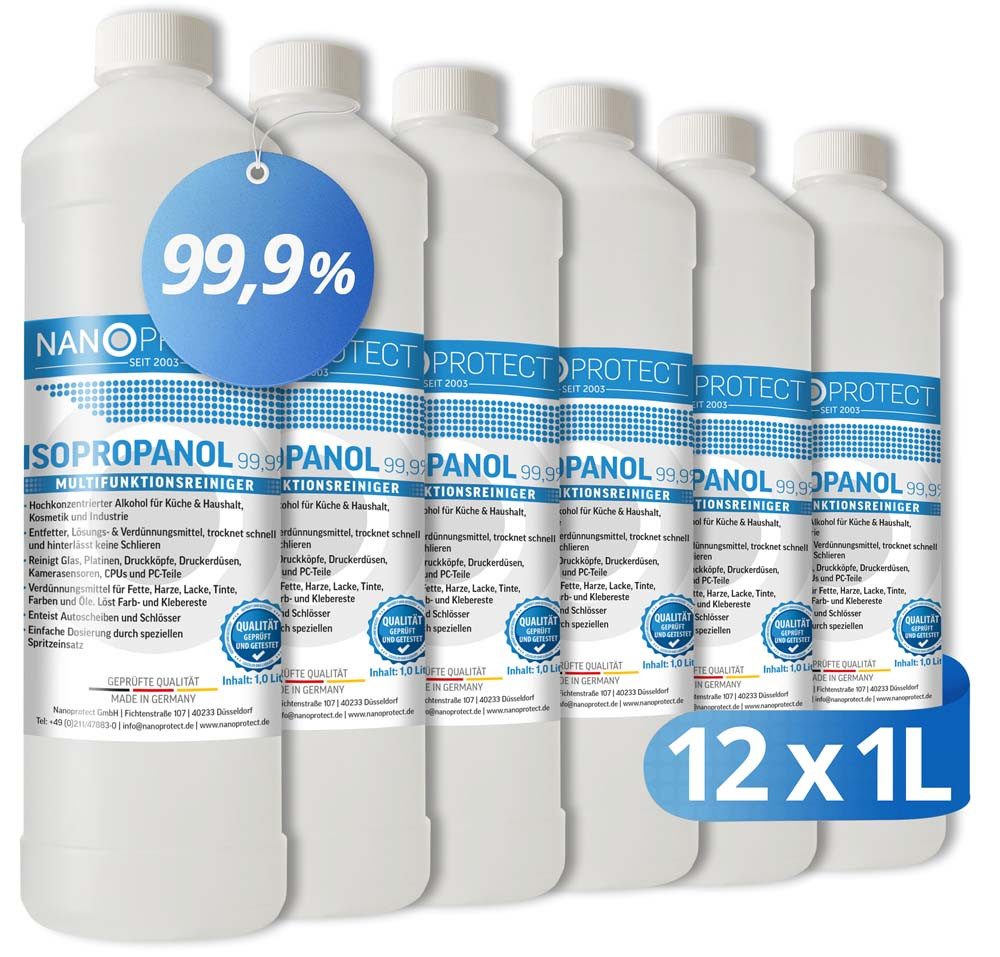 Nanoprotect Isopropanol 99,9% - 1 Liter Reinigungsalkohol (Premium IPA - Made in Germany - Für Haushalt und Elektronik)