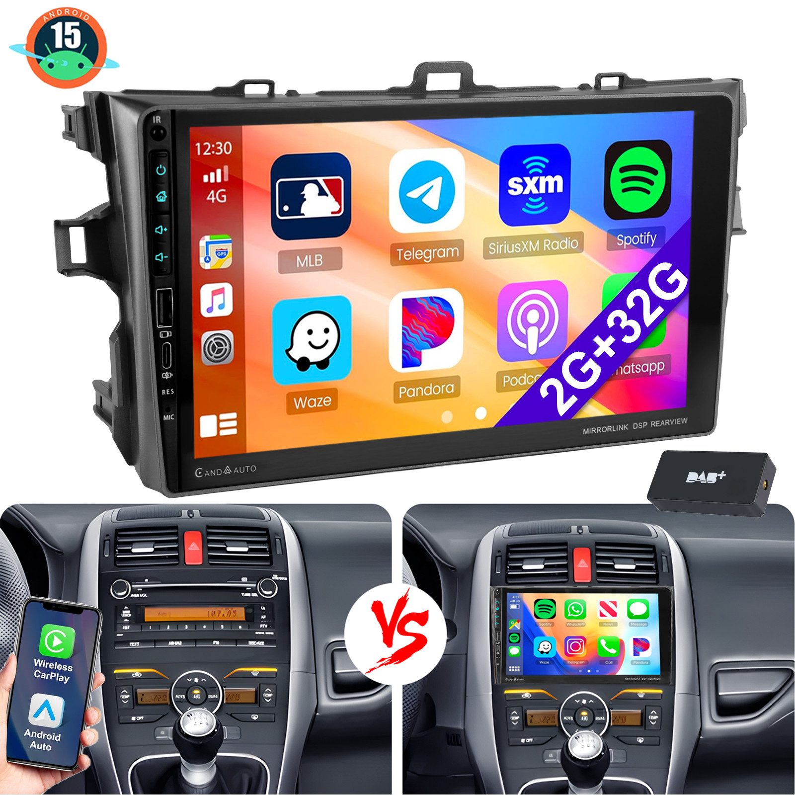 Carplay Autoradio Für Toyota AURIS 06-12 Android15 GPS WIFI USB Type-C Autoradio