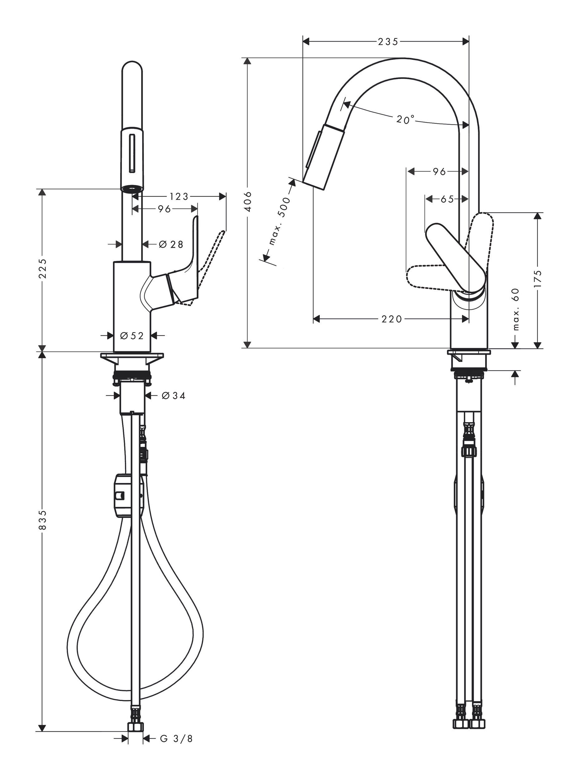 Ausziehbrause Einhebel-Küchenmischer 240 Küchenarmatur 2jet M41 Finish - Edelstahl mit hansgrohe Focus