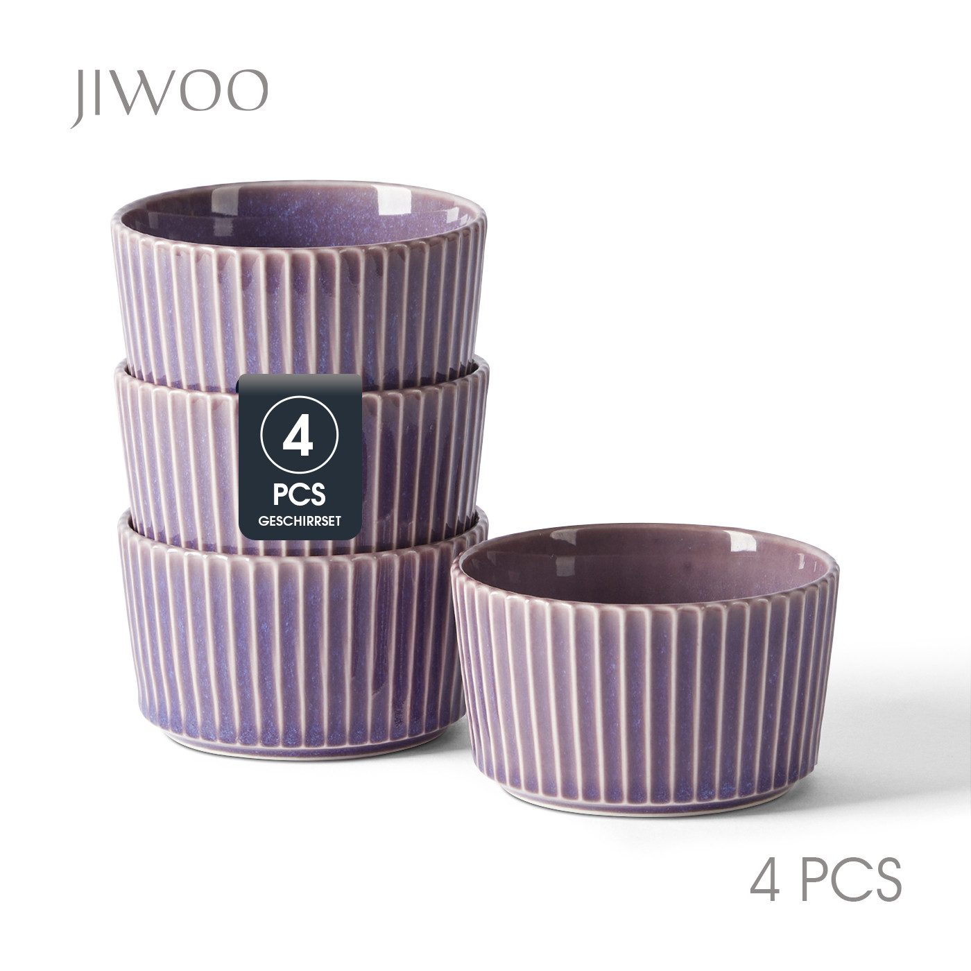 JIWOO Schale 4er Ø11cm,Müslischale Eisschale Dessertschale Obstschale Snackschale, Keramik, (Schaleset, 4-tlg), Hochwertiges Schalen Matt Glasur Mikrowellenofen Spülmaschine Ø 11cm