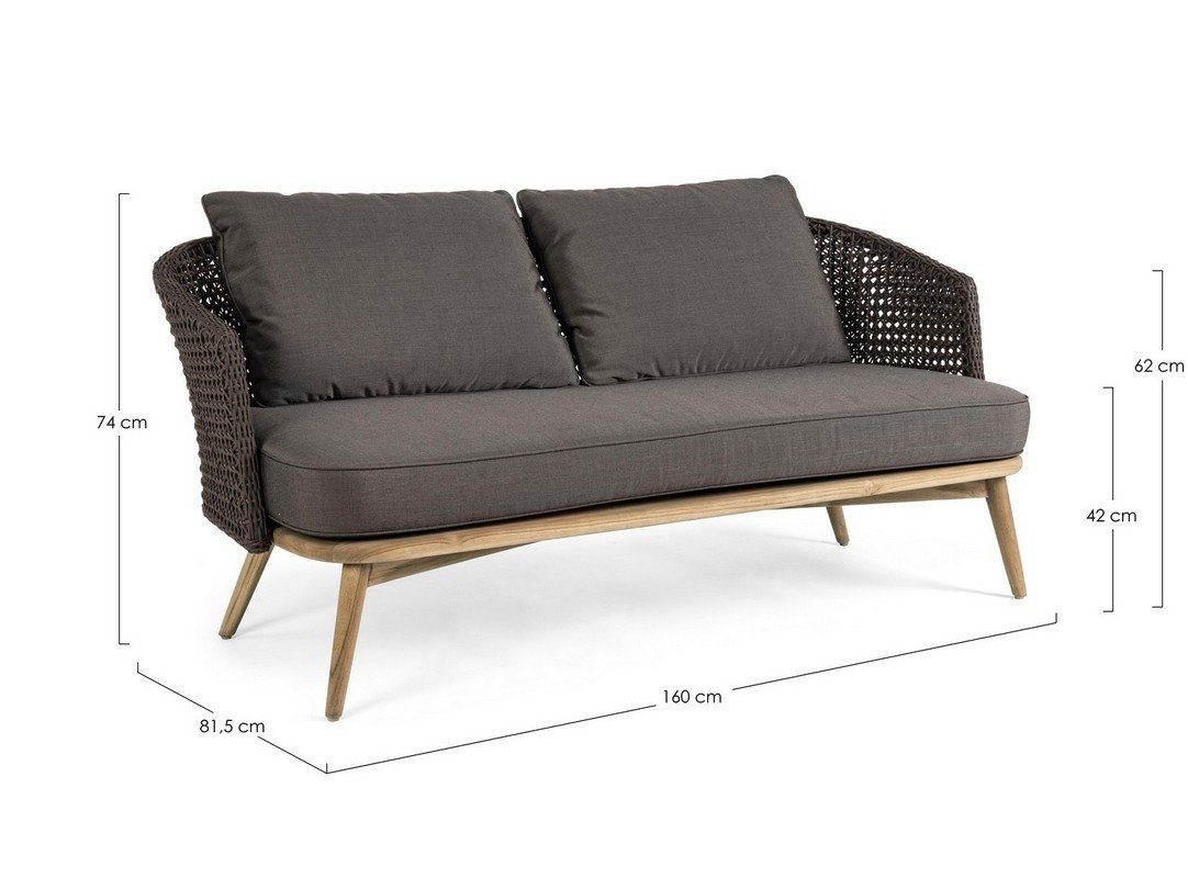 Natur24 Sofa Couch Sofa Ninfa Teak 160x81,5x74cm Sofa Dunkel