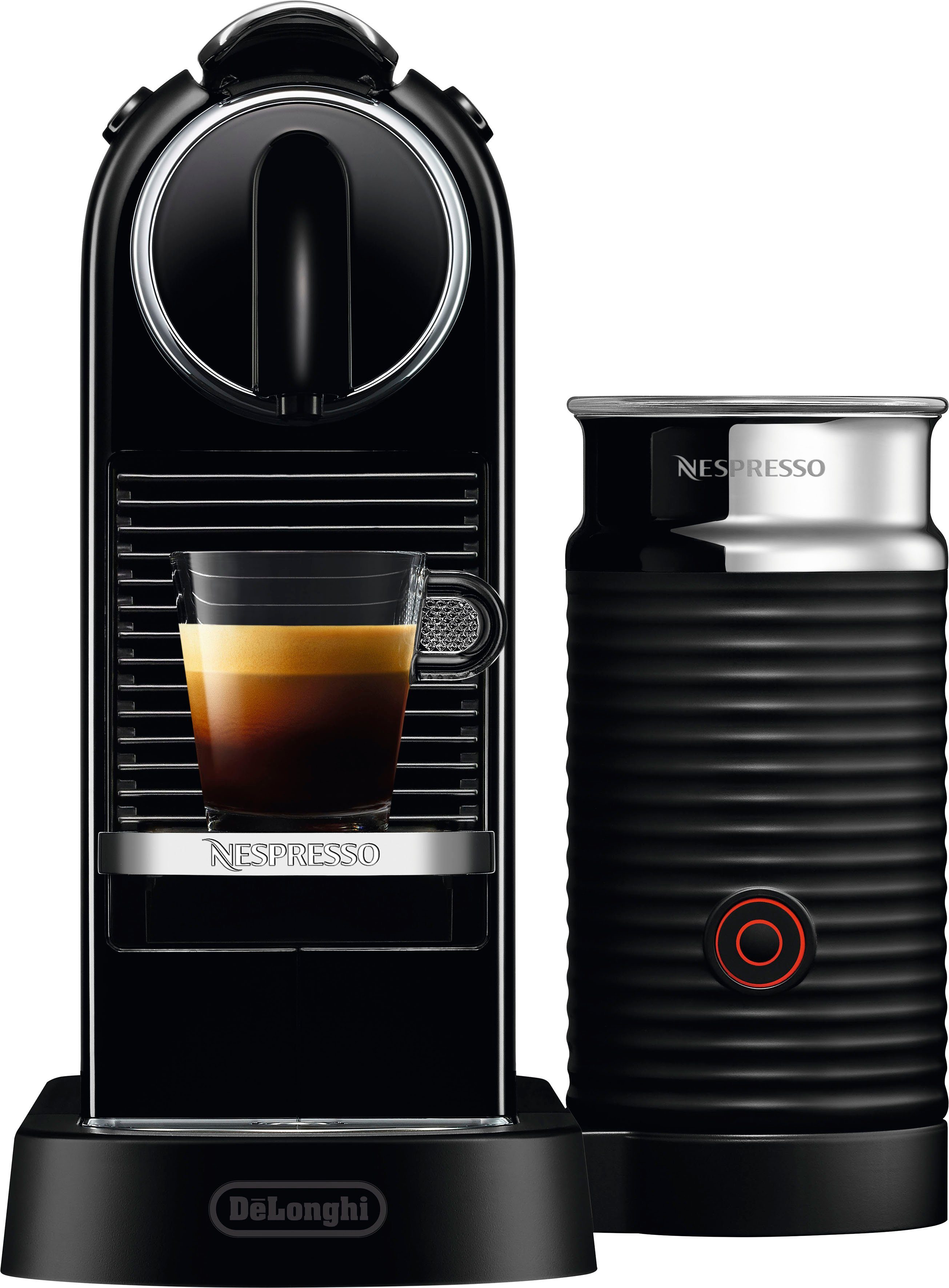 Nespresso Kapselmaschine CITIZ EN von Willkommenspaket Kapseln DeLonghi, 267.BAE Milchaufschäumer, Aeroccino mit 7 Schwarz, inkl