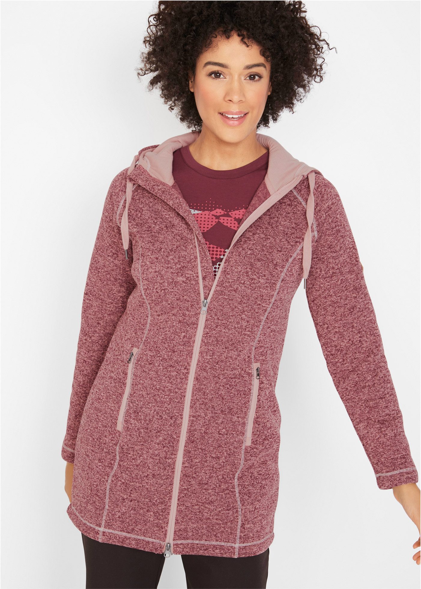 bonprix Strickfleecejacke mit Kapuze mit Kordelzug, Reißverschlusstaschen günstig online kaufen