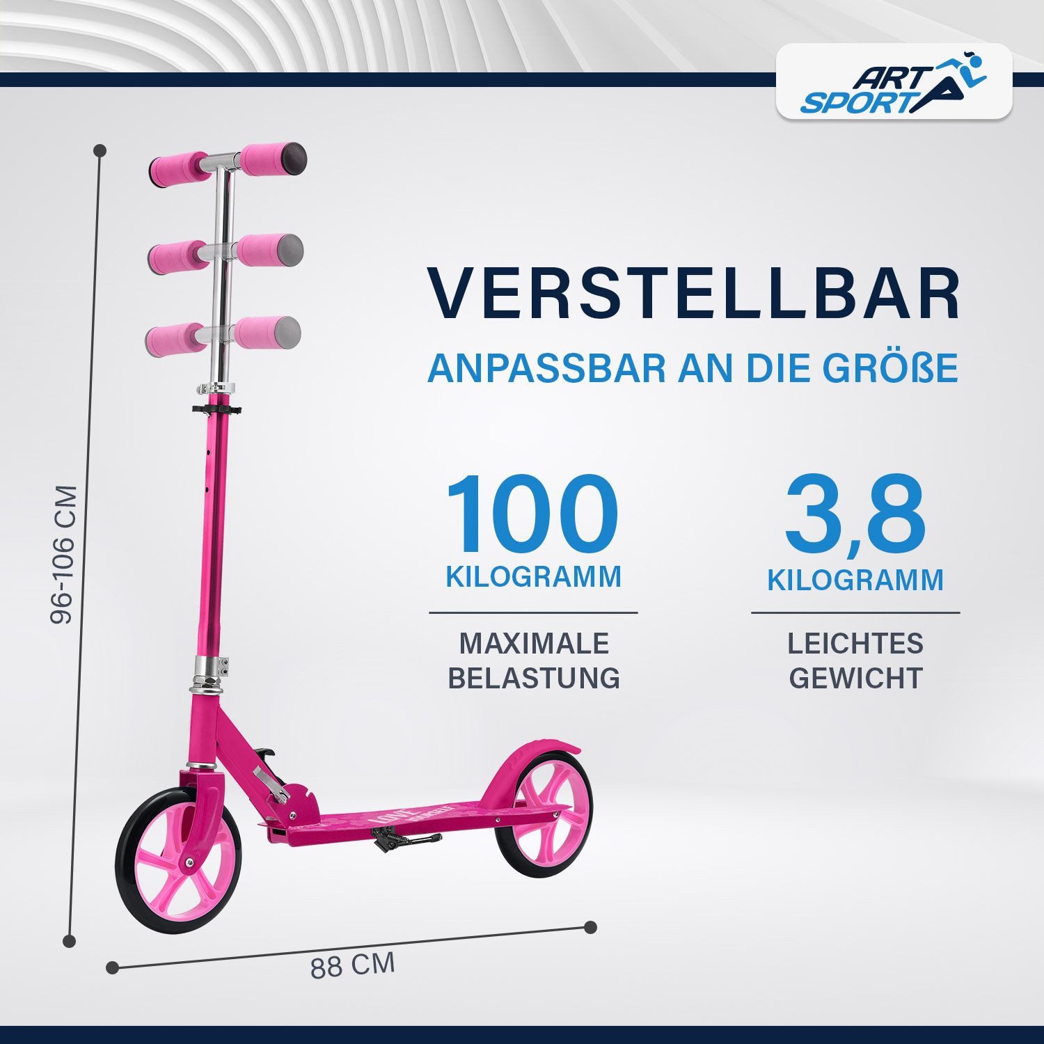 ArtSport Cityroller Girl Power, mit XXL Rädern, Fußständer, Hinterradreibungsbremse – Bild 3 von 5