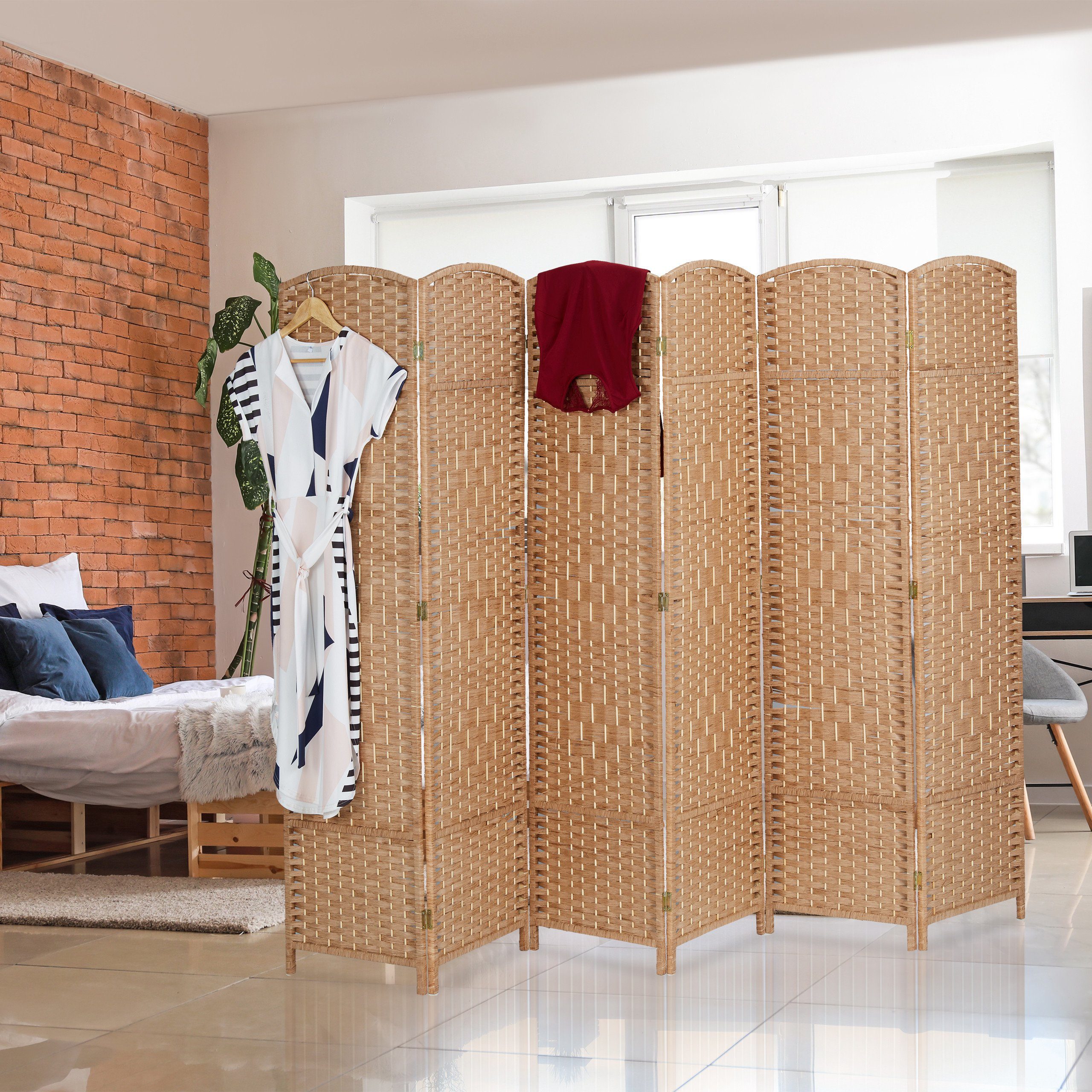 relaxdays Paravent 6 teilig in Natur günstig online kaufen