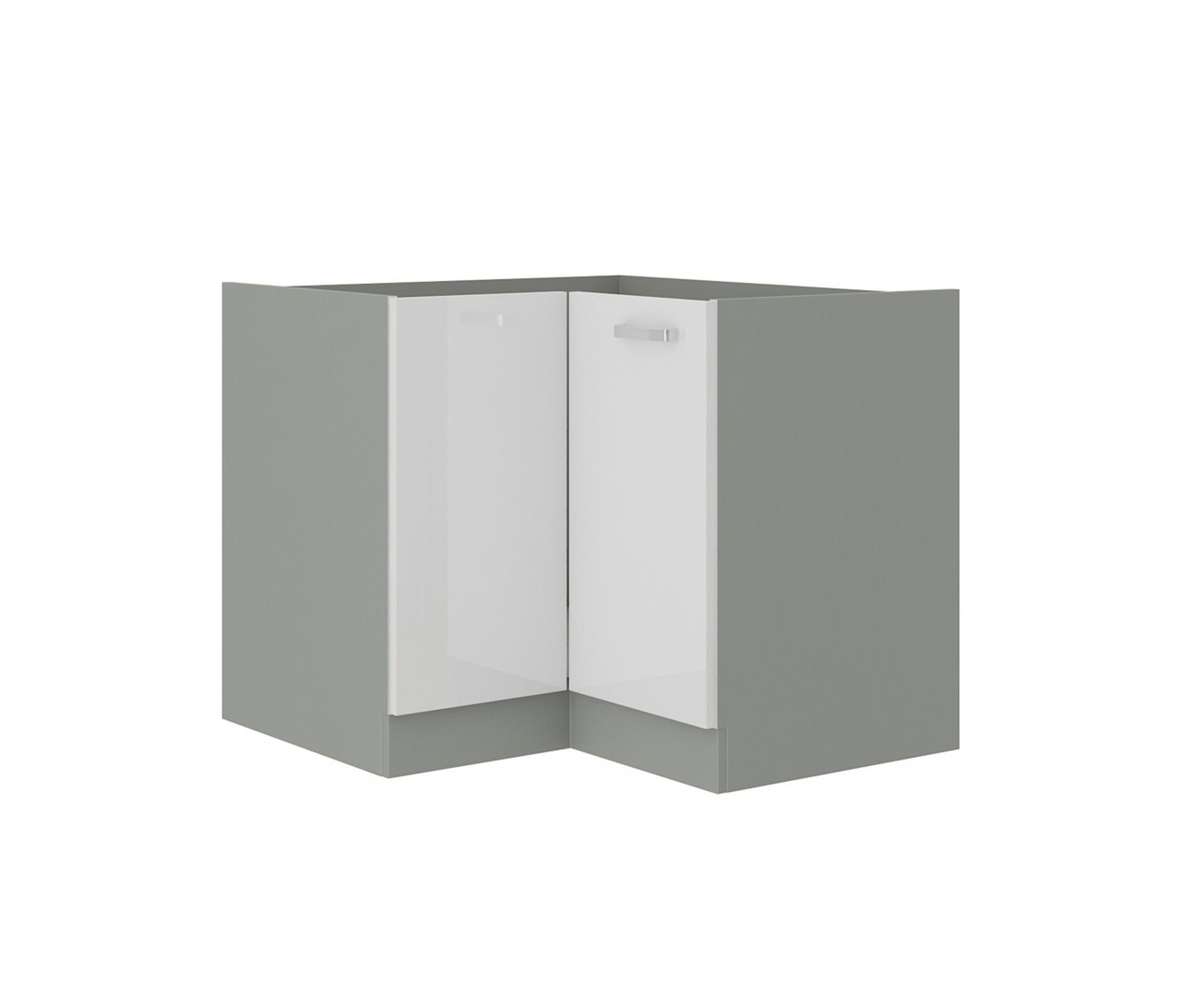 Hochglanz Küchenblock Grau Küchenzeile 89x89 Weiß Eckunterschrank + cm Küche Bianca Küchen-Preisbombe