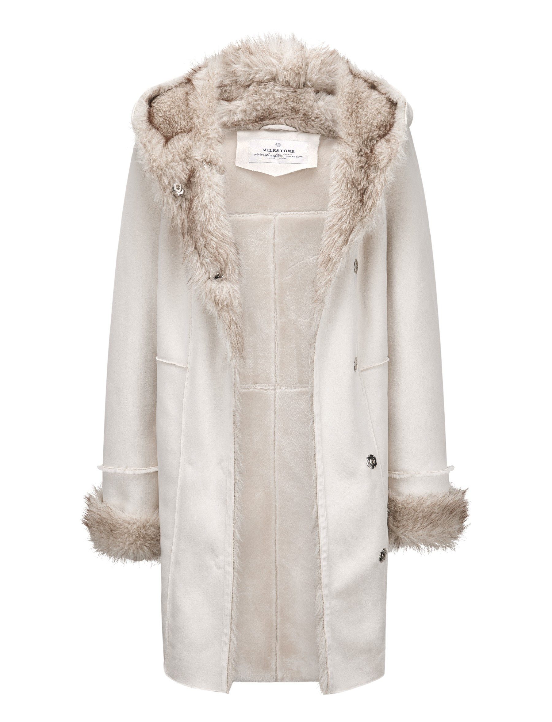 Milestone Fellimitatmantel MSMabel Gebondeter Suede-Mantel mit Lammfelloptik & Wolf-Look Fake-Fur