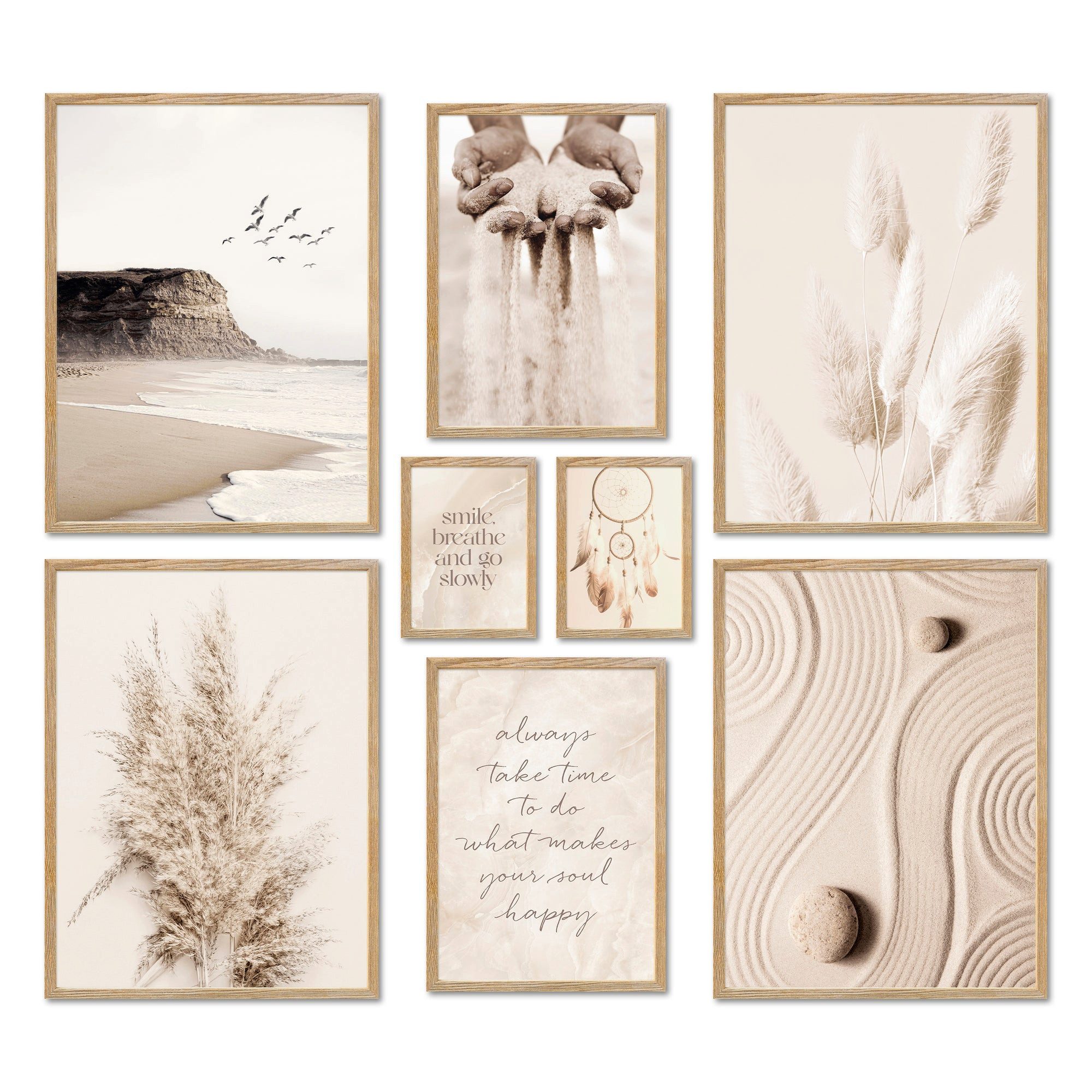 ARTFAVES Bilder-Collage Poster Set - BEIGE DREAMS I Boho Deko Wandbilder Pampasgras, (Wandbilder modern, 8 St)