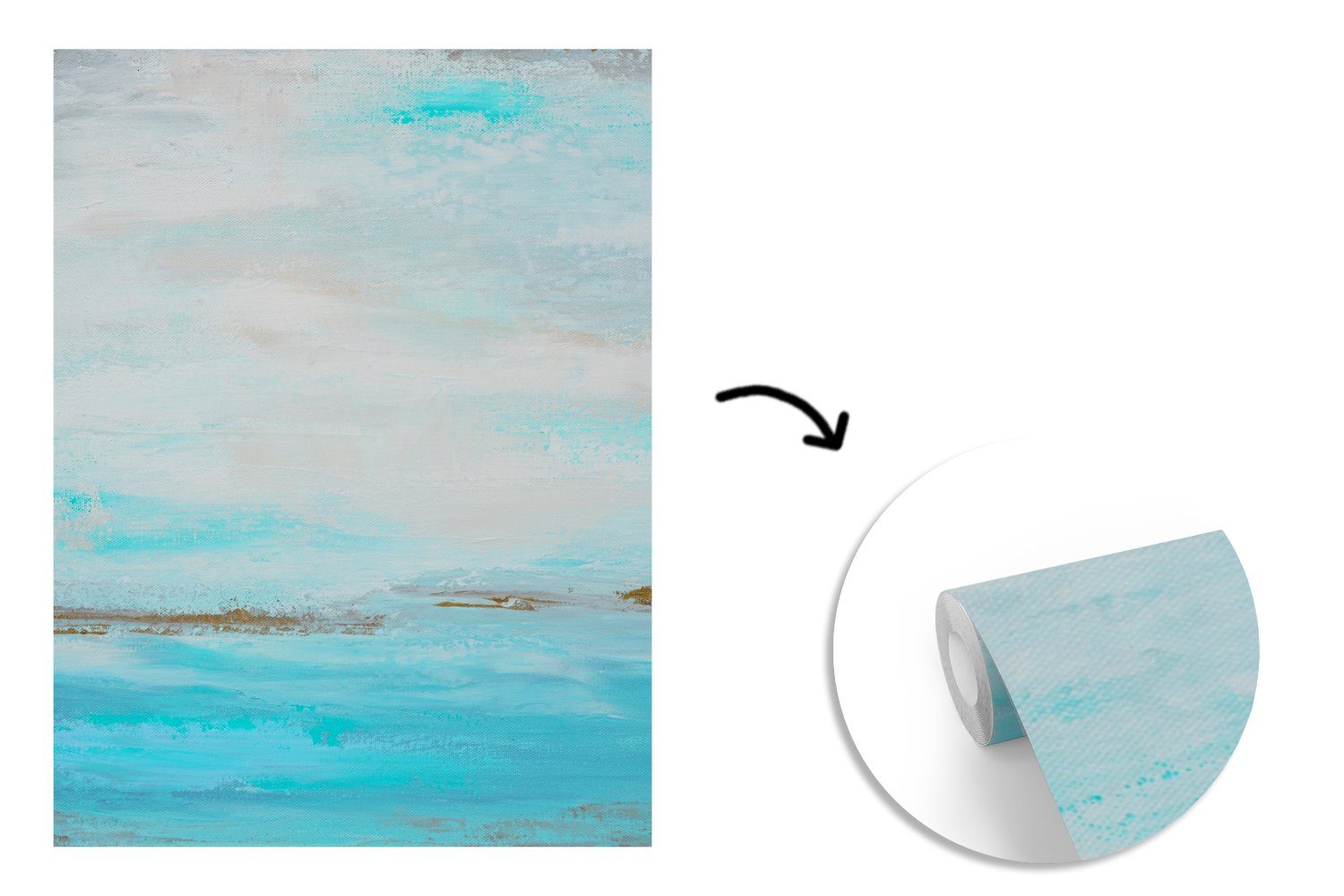 - Tapete Abstrakt Wandtapete (4 Matt, Farbe Montagefertig MuchoWow Wohnzimmer, bedruckt, Fototapete - Blau, für Vinyl St), Malerei -
