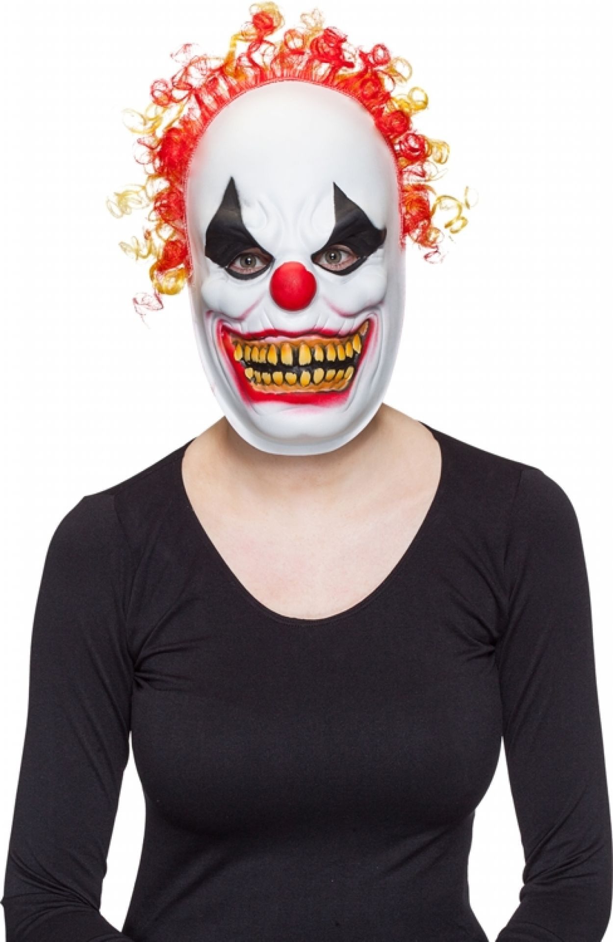Fries Verkleidungsmaske Halbmaske Horror Clown mit Gummiband & Haaren Halloween Karneval, Ideal für Halloween oder Karneval