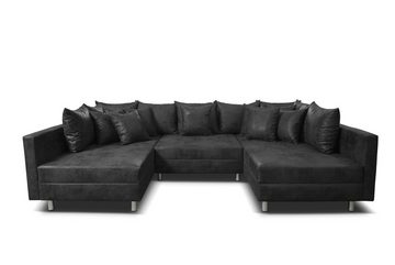 Küchen-Preisbombe Sofa Wohnlandschaft Sofa Couch Ecksofa Eckcouch Vintage Anthrazit Minsk XXL, Sofa in U-Form mit Hocker