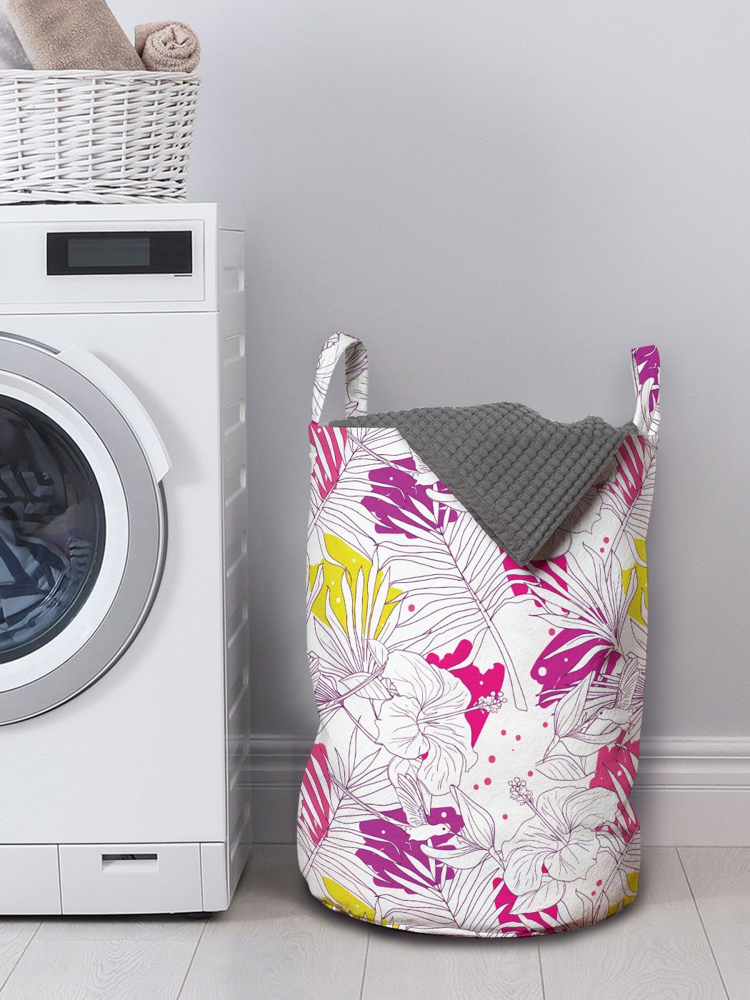 Abakuhaus Wäschesäckchen Wäschekorb mit Waschsalons, Hibiscus Palmenblätter für Kordelzugverschluss mit Der Griffen Tropisch