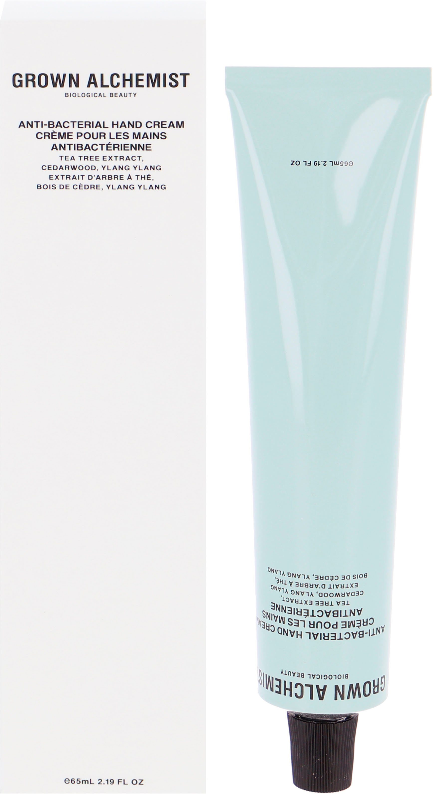 GROWN ALCHEMIST Handcreme Anti-Bacterial Hand Cream: Tea Tree Extract, Cedarwood, Ylang Ylang, mit einem zarten Duft nach Ylang-Ylang und Zedernholz