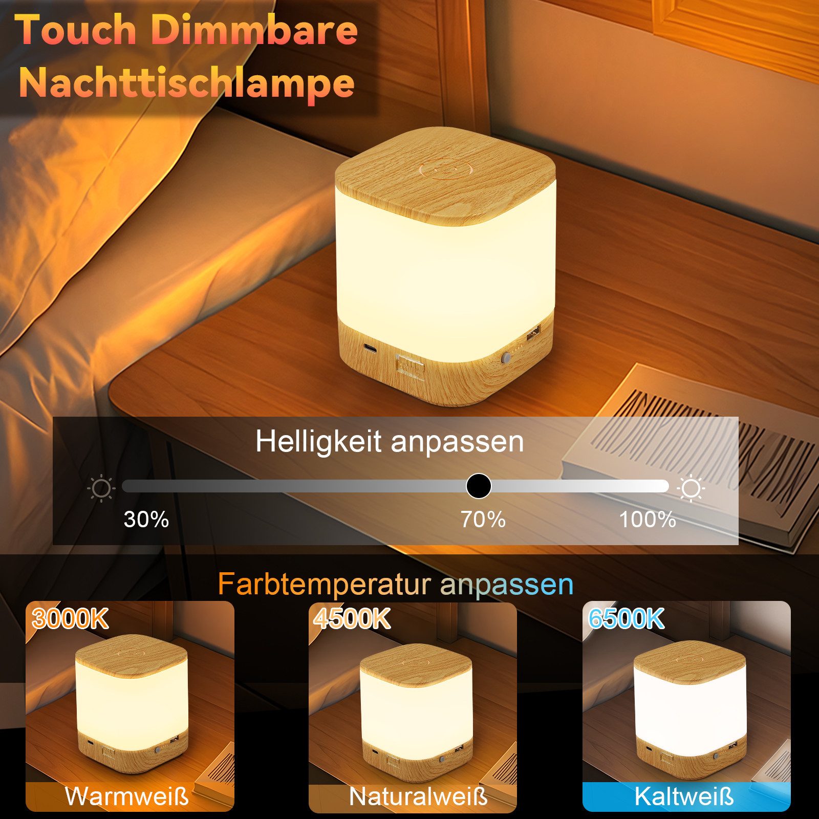 ZMH LED Tischleuchte mit 3 Farbtemperatur Nachttischlampe Akku 3600mAH USB günstig online kaufen