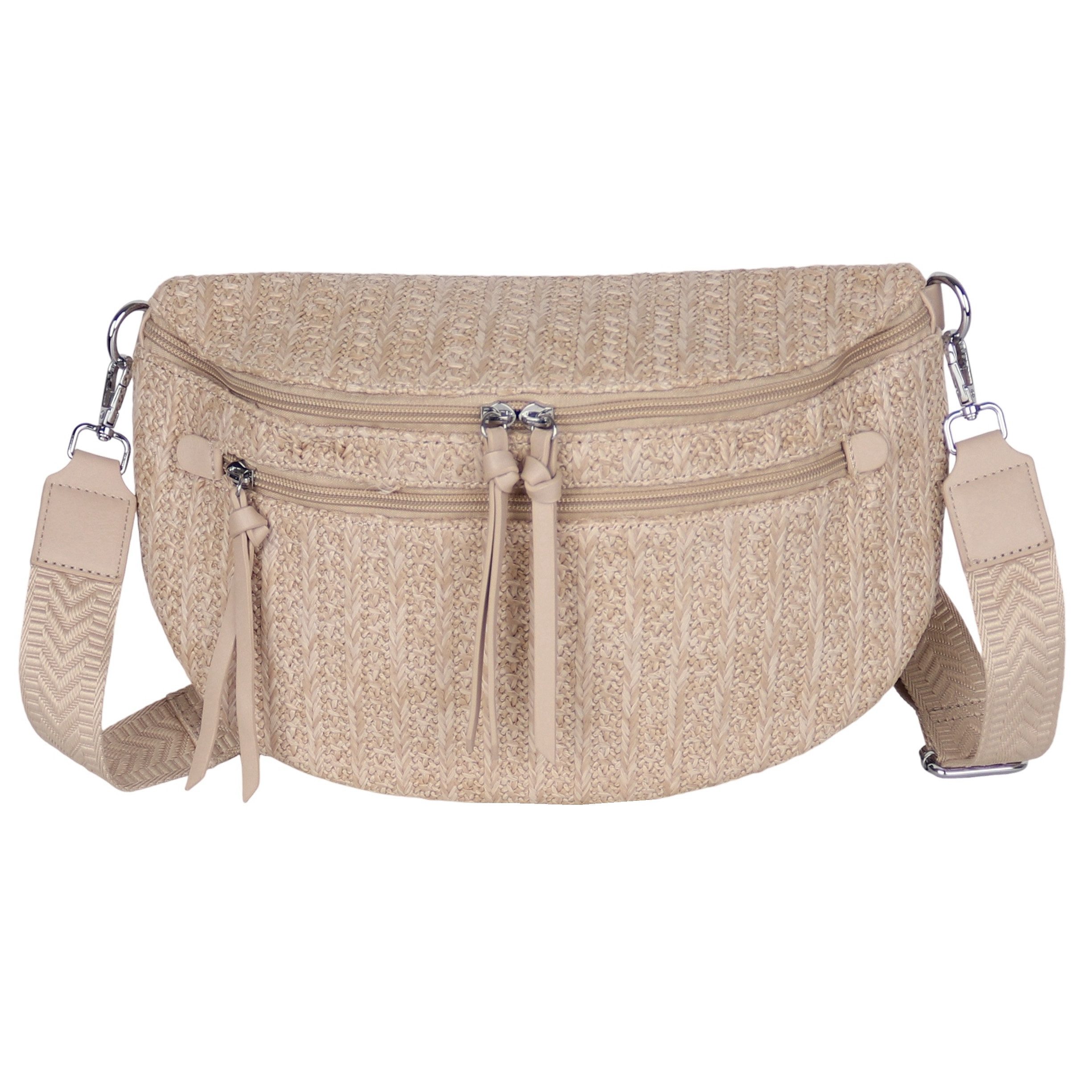 MIRROSI Bauchtasche Damen Taschen, Umhängetasche, aus Stroh ca.34x21x7cm (Brusttasche, Schultertasche für jeden Anlass), Crossbody Bag, Bohemian gemusterten & verstellbaren Schulterriemen