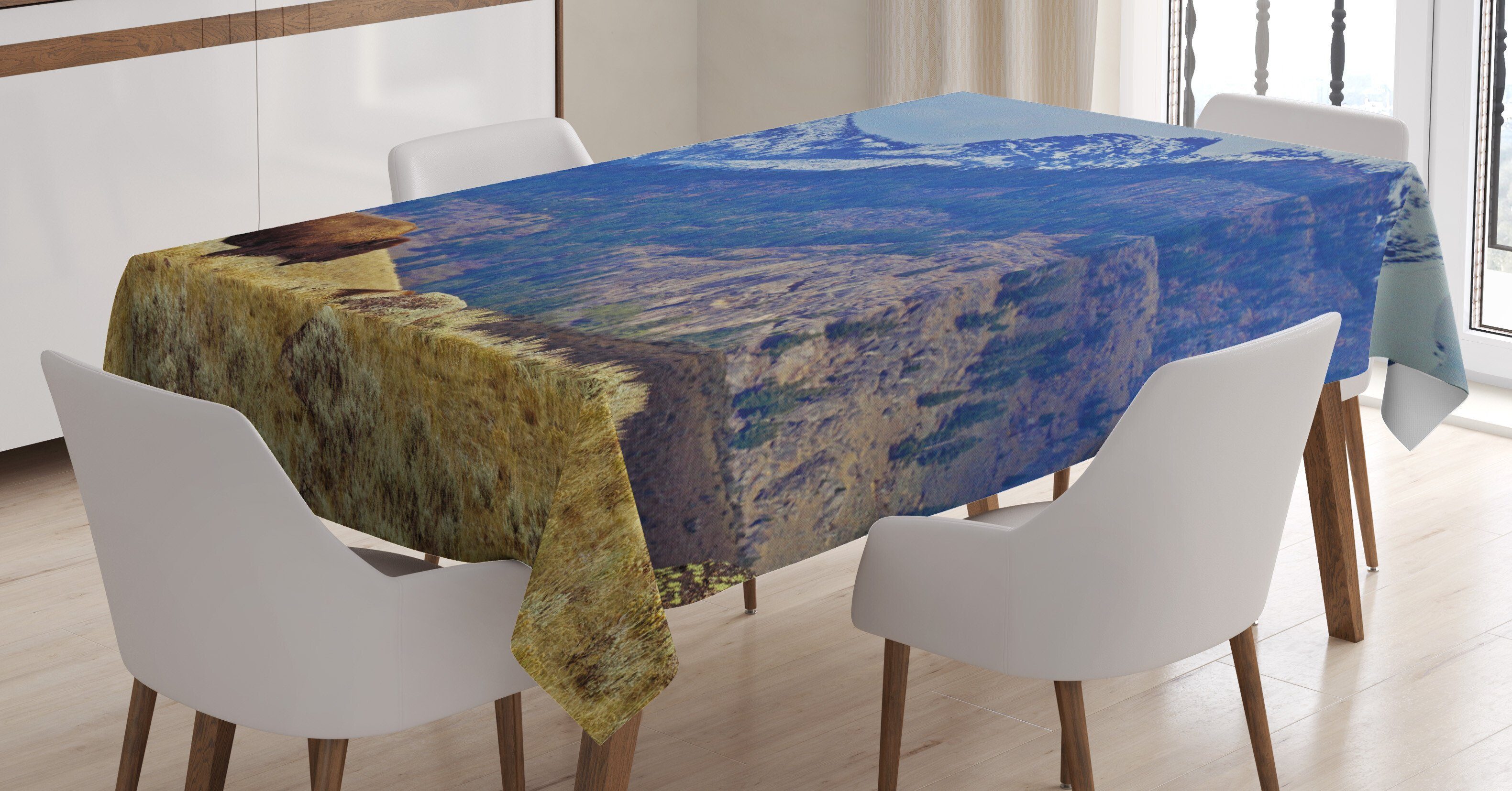 Abakuhaus Tischdecke Farbfest Waschbar Für den Außen Bereich geeignet Klare Farben, Wyoming Bison und Snowy Mountains