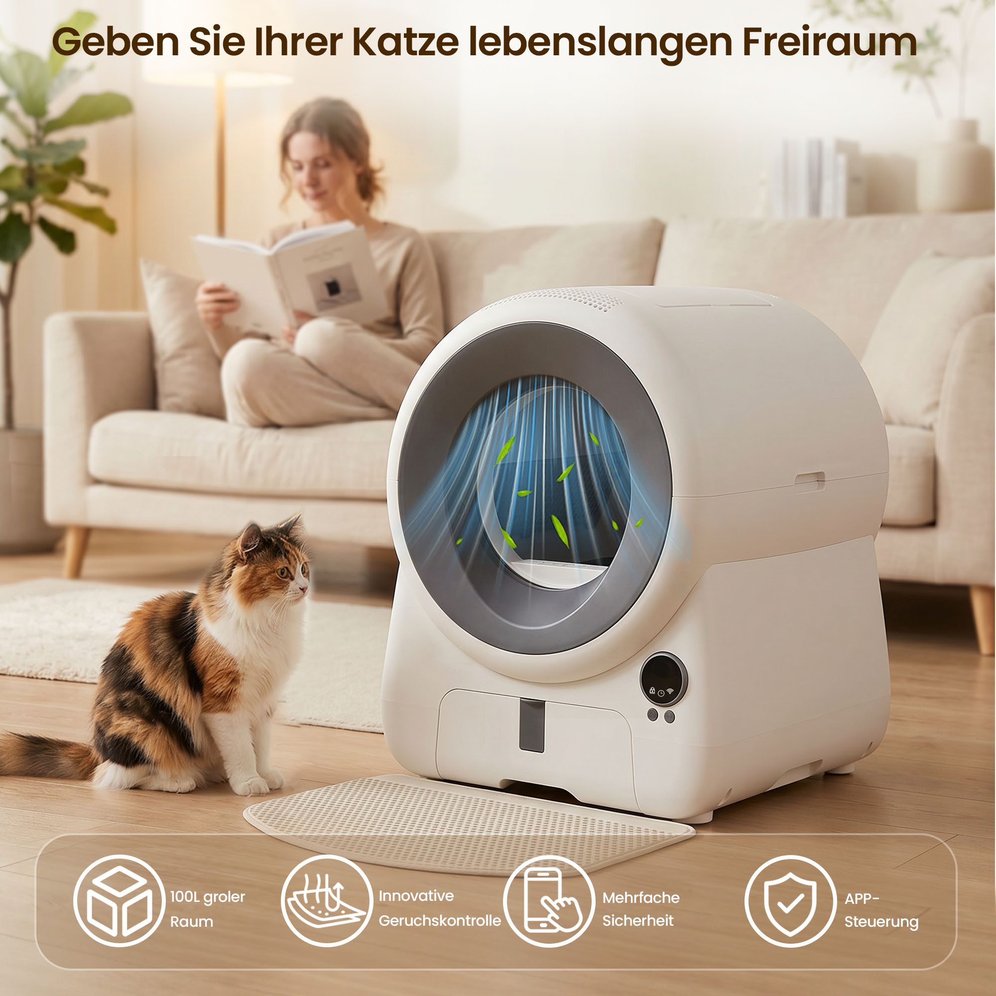 HOMALL Katzentoilette 100L katzenklo selbstreinigend,Luftschleier-Desodorierung, Geruchsblockierendes Luftvorhang-System,5-fach Schutz