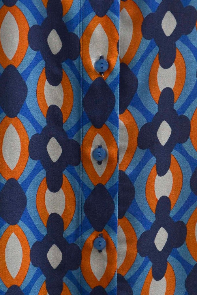 Smith & Soul Langarmbluse STAND COLLAR VOLUME SLV BLOUSE SMOKE BLUE PRINT