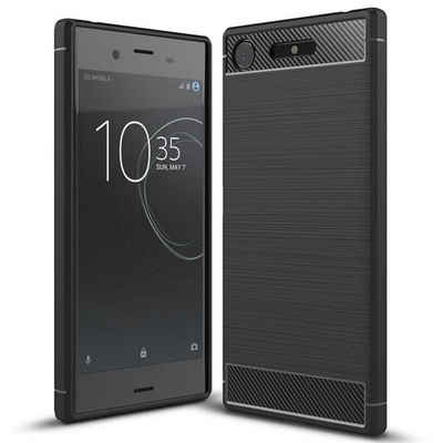 CoolGadget Handyhülle Carbon Handy Hülle für Sony Xperia XZ1 5,2 Zoll, robuste Telefonhülle Case Schutzhülle für Sony XZ1 Hülle