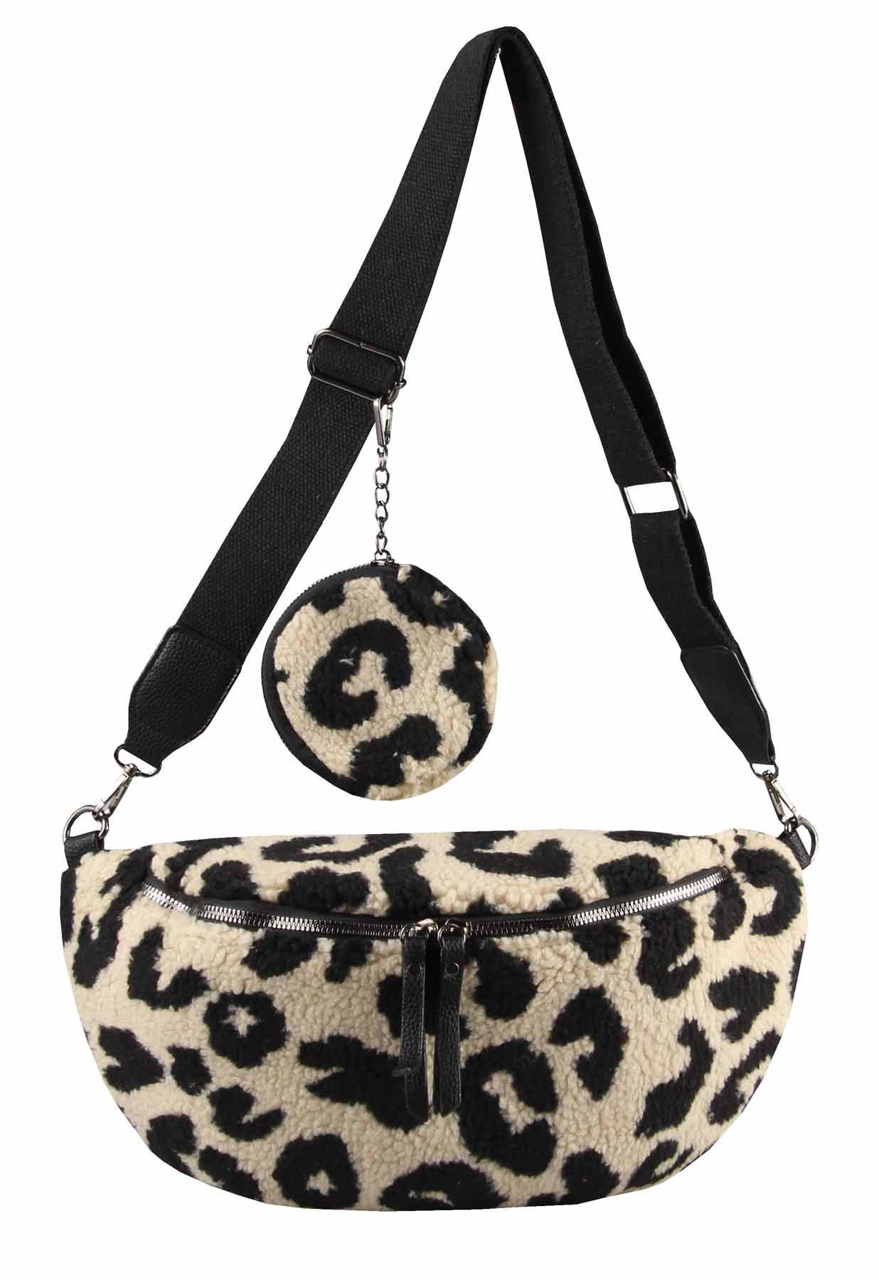ITALYSHOP24 Bauchtasche Damen LEOPARDEN-PRINT Tasche Teddyfell günstig online kaufen