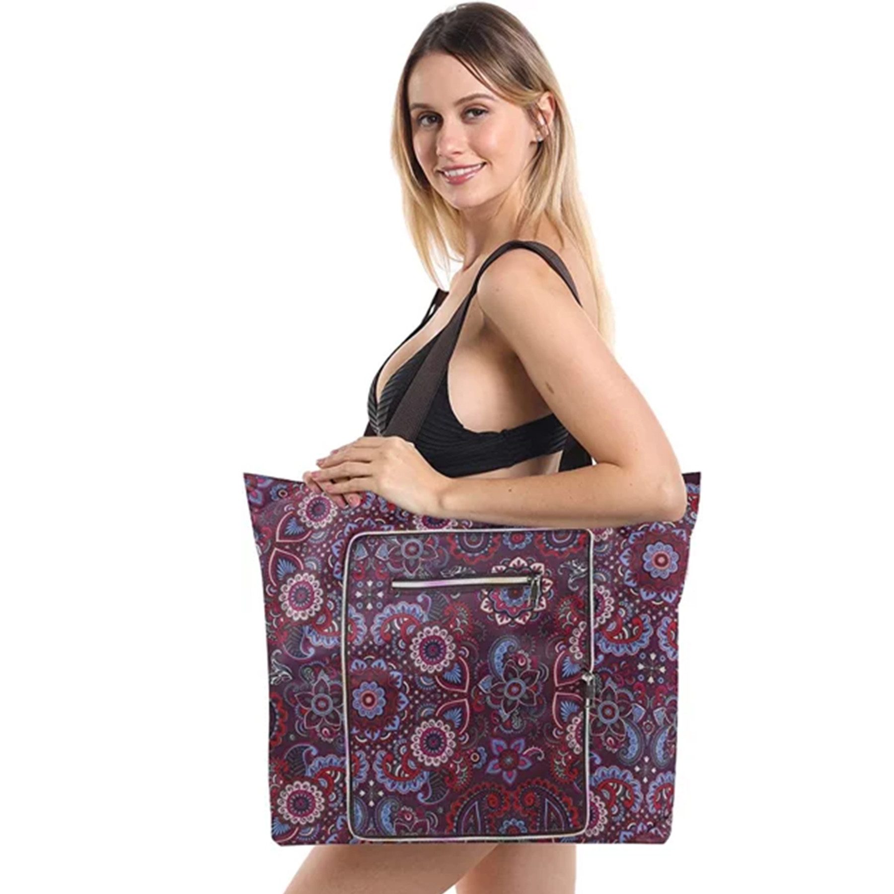 Mutig XL-Strandtasche Große Strandtasche, Badetasche mit Reißverschluss (Damen Umhängetasche Tragetasche shopper sanddicht, Schwimmbadtasche), Faltbare Reisetasche für Picknick, Strand, Reisen, Urlaub, Pool