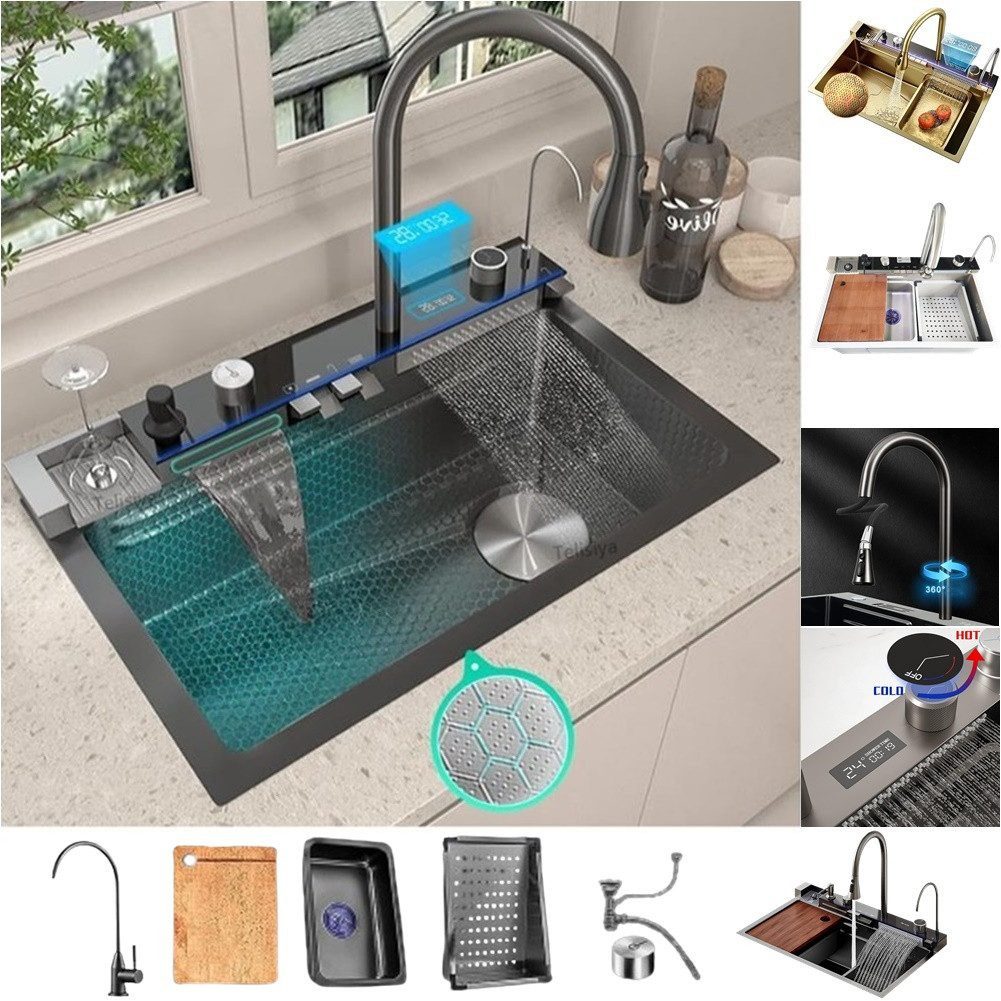 Faizee Home Einbauspüle Nano Wasserfall Geschirrspülbecken günstig online kaufen