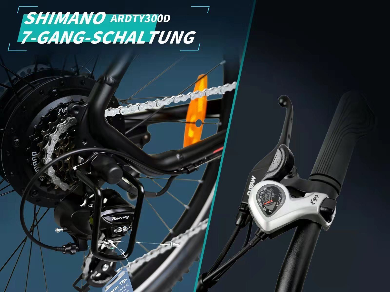 Myatu abnehmbare mit 28 Shimano, 7 Elektrofahrrad Kettenschaltung 468Wh Zoll E-Mountainbike Gang Batterie, E-Bike
