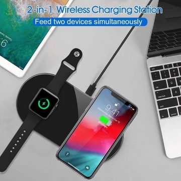 te-rich 2-in-1 Wireless Qi-Ladepad für iPhone, Apple Watch, AirPods, Samsung Wireless Charger (Wireless Charger-Set, 2-in-1 Wireless Charger mit USB-Kabel und Netzstecker, Dual-Ladestation für Apple Watch, AirPods und iPhones)