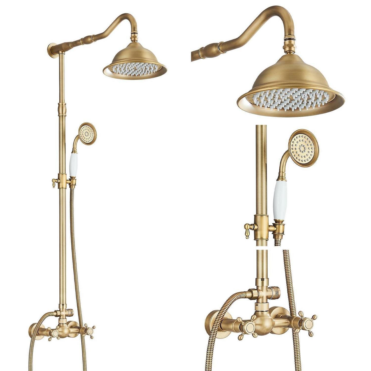 LuxusKollektion Kopfbrause Duschsäule Set Messing Antik
