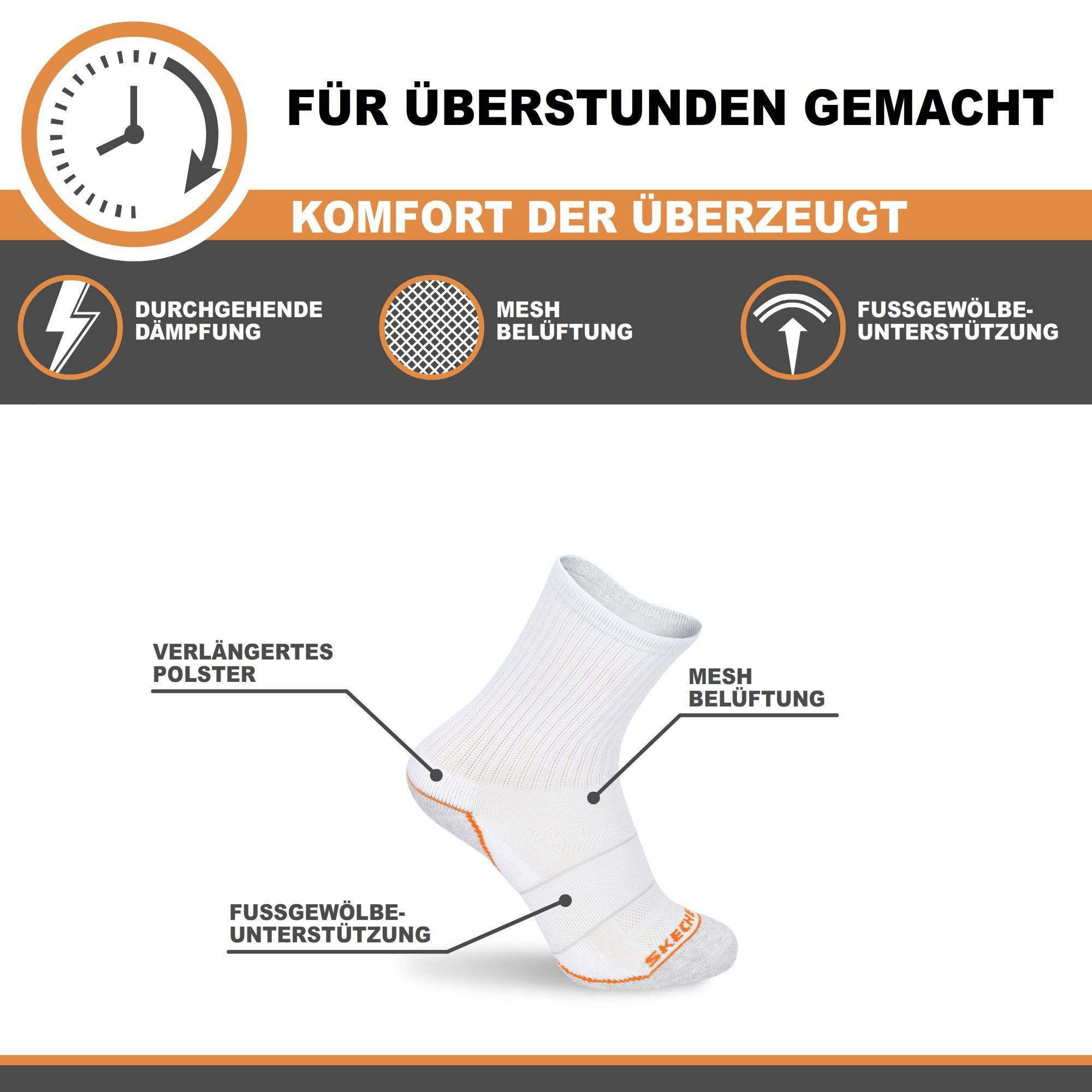 Skechers Arbeitssocken Socken Herren Damen 39-42 Multi Pack mit Mesh Belüftungstechnologie (3er, 6er und 12er Pack) Robustes Material und bequemer Tragekomfort  – Bild 4 von 5