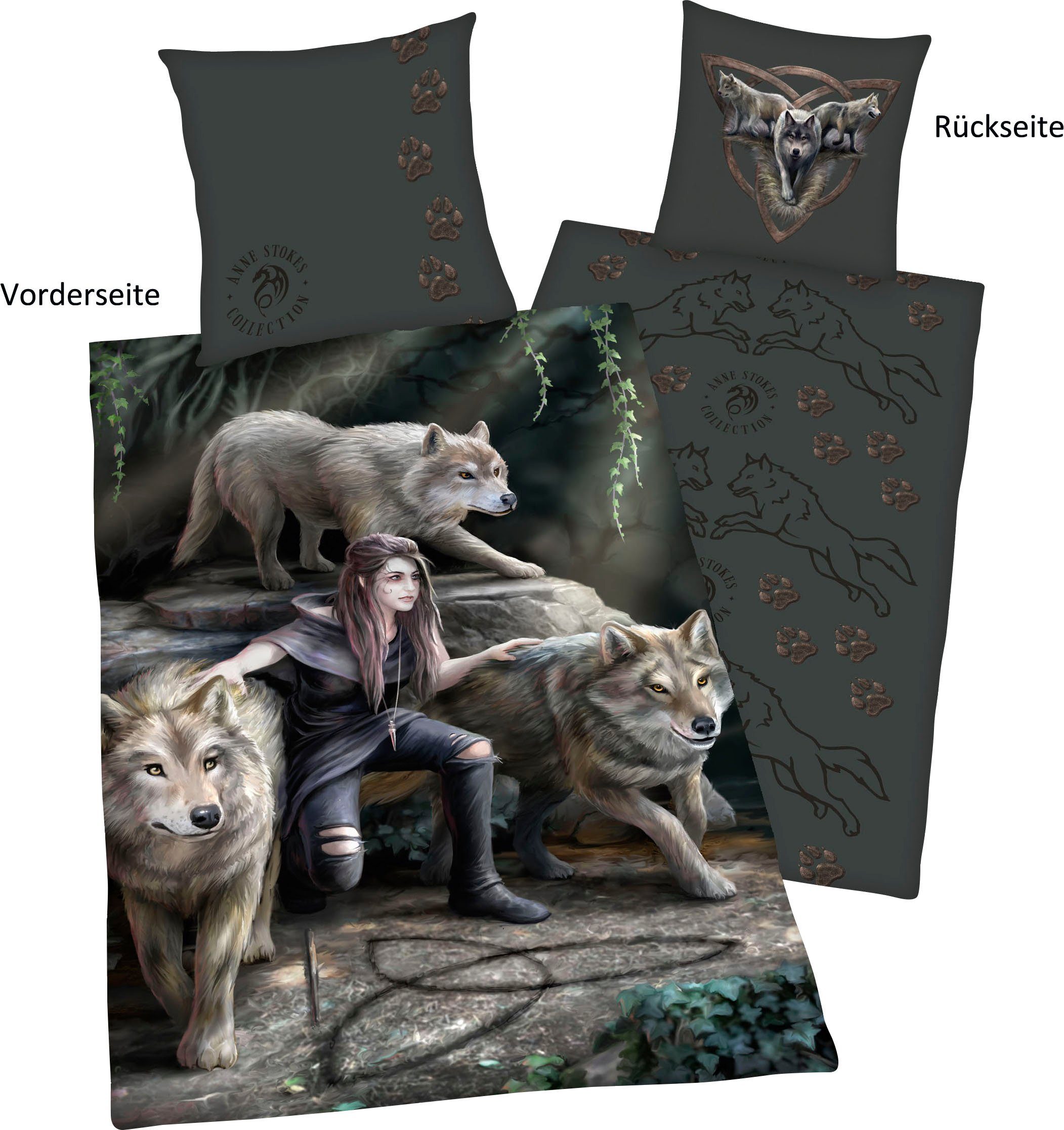 Wendebettwäsche Anne Stokes, Anne Stokes, Renforcé, mit tollem Wolf Motiv