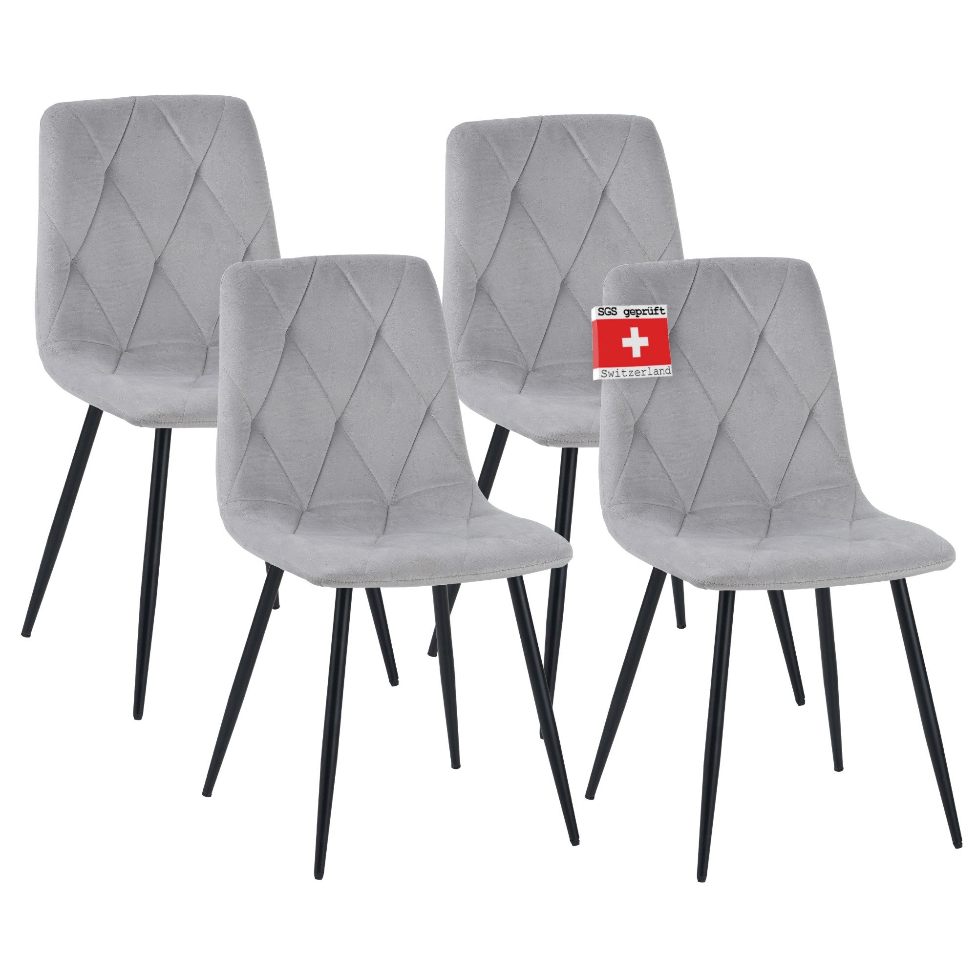 Albatros International Esszimmerstuhl Esszimmer Stühle 4 er Set DORA, Stuhl Stühle Esszimmerstühle, Küche (4er Set, Grau, Samt Bezug), Küchenstuhl Küchenstühle Essstühle für den Esstisch Ess Stühle