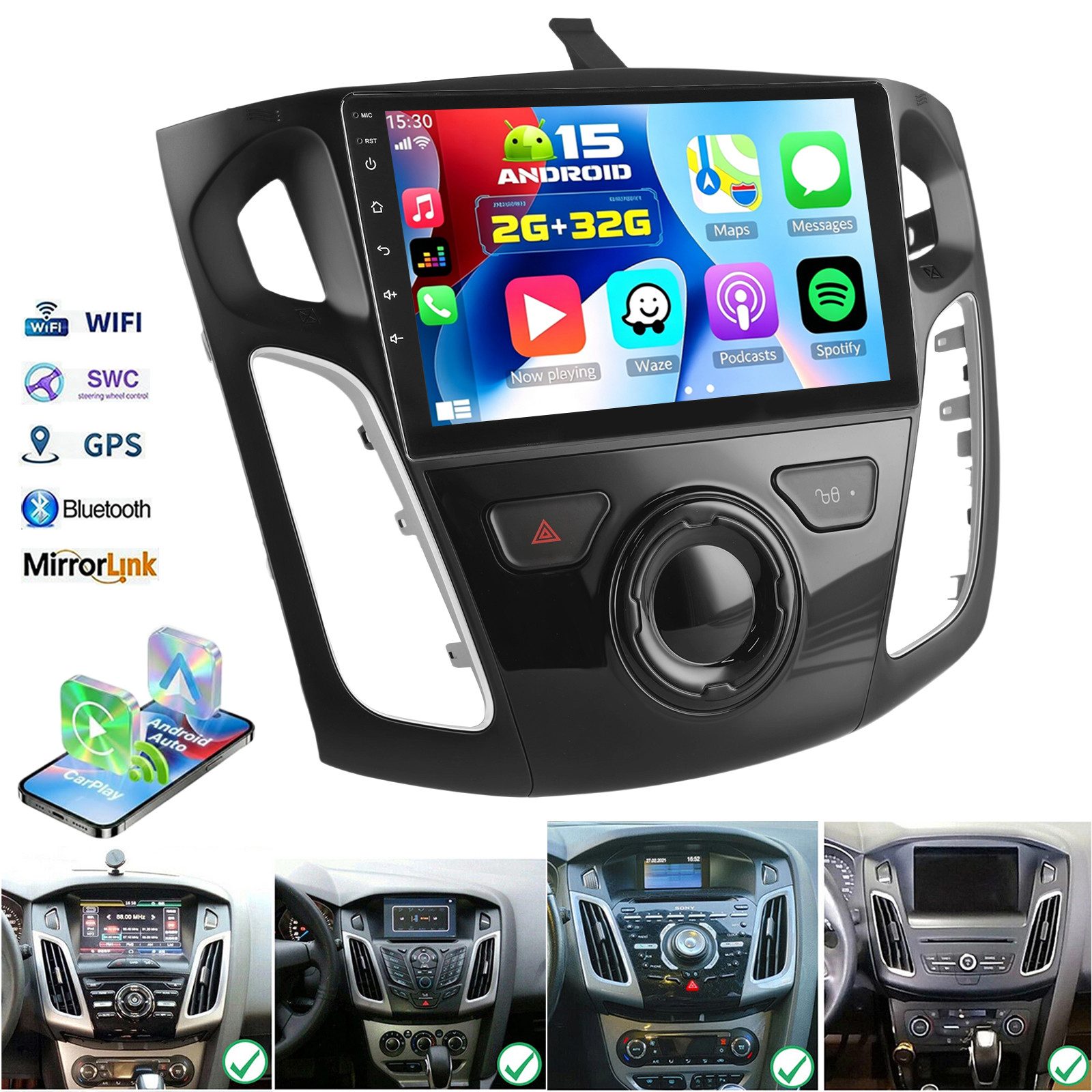 ESSGOO DAB+ 64G Carplay Für Ford Focus MK3 Autoradio 2DIN Android 15 GPS NAVI Autoradio (RDS, 4+64GB(optional), Digitalradio (DAB), FM, AM, Carplay Android Auto Bluetooth EQ USB GPS Navi WIFI Touchscreen)